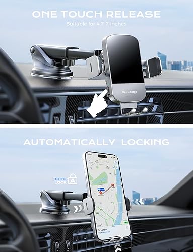 Miniatura 4 de CHGeek Cargador de coche inalámbrico, carga rápida de 15 W, soporte de teléfono para iPhone 15 14 13 12 11 Pro Max Xs, Samsung Galaxy S25 Ultra S24