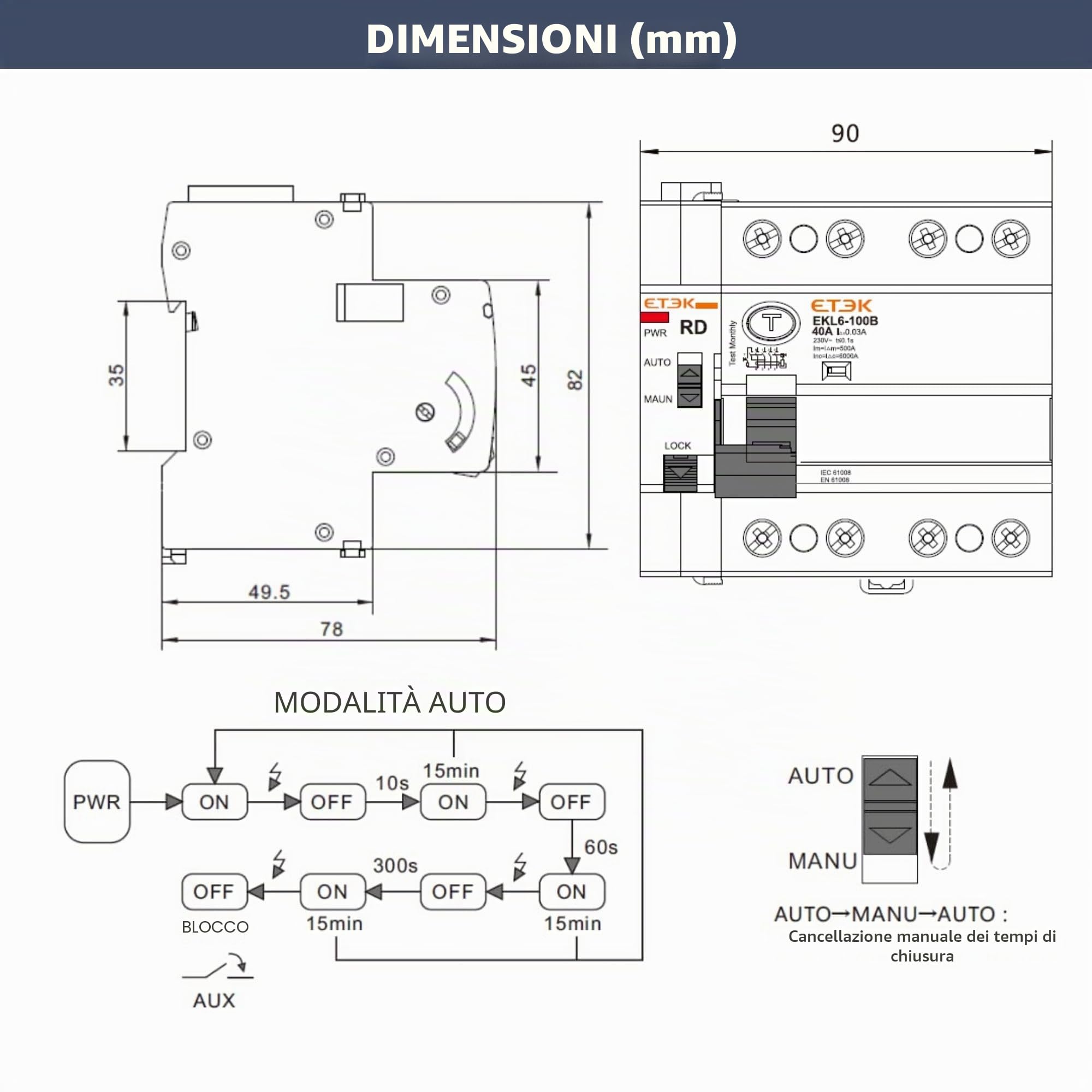 Interruttore Differenziale Trifase 4P 40A 30mA Tipo A Auto Riarmabile | 3 tentativi di riarmo automatico, protezione addizionale, riduce gli scatti intempestivi, cavi inclusi, guida DIN