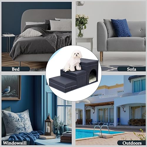 Miniatura 7 de PUPPAW - Escaleras para perros pequeños - Rampa para perros para sofá - Escaleras para gatos de 3 escalones - Escalera plegable para mascotas -