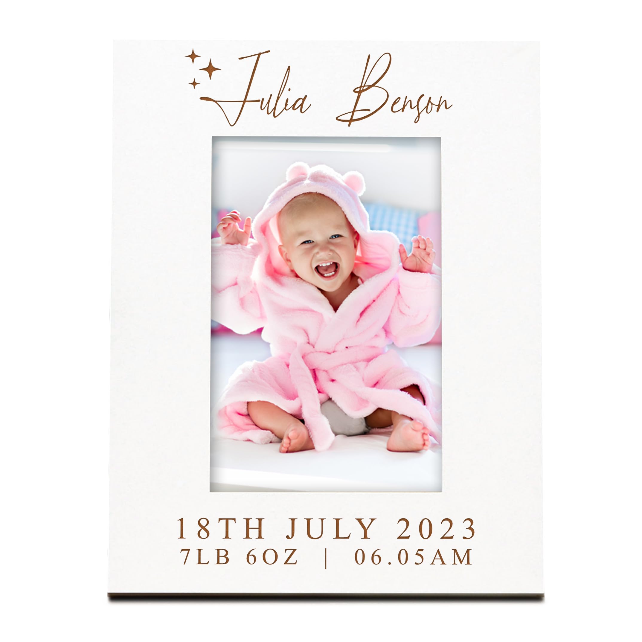 Personalised White Portrait Baby Photo Frame, Newborn New Baby, Engraved Birth Info Picture Frame