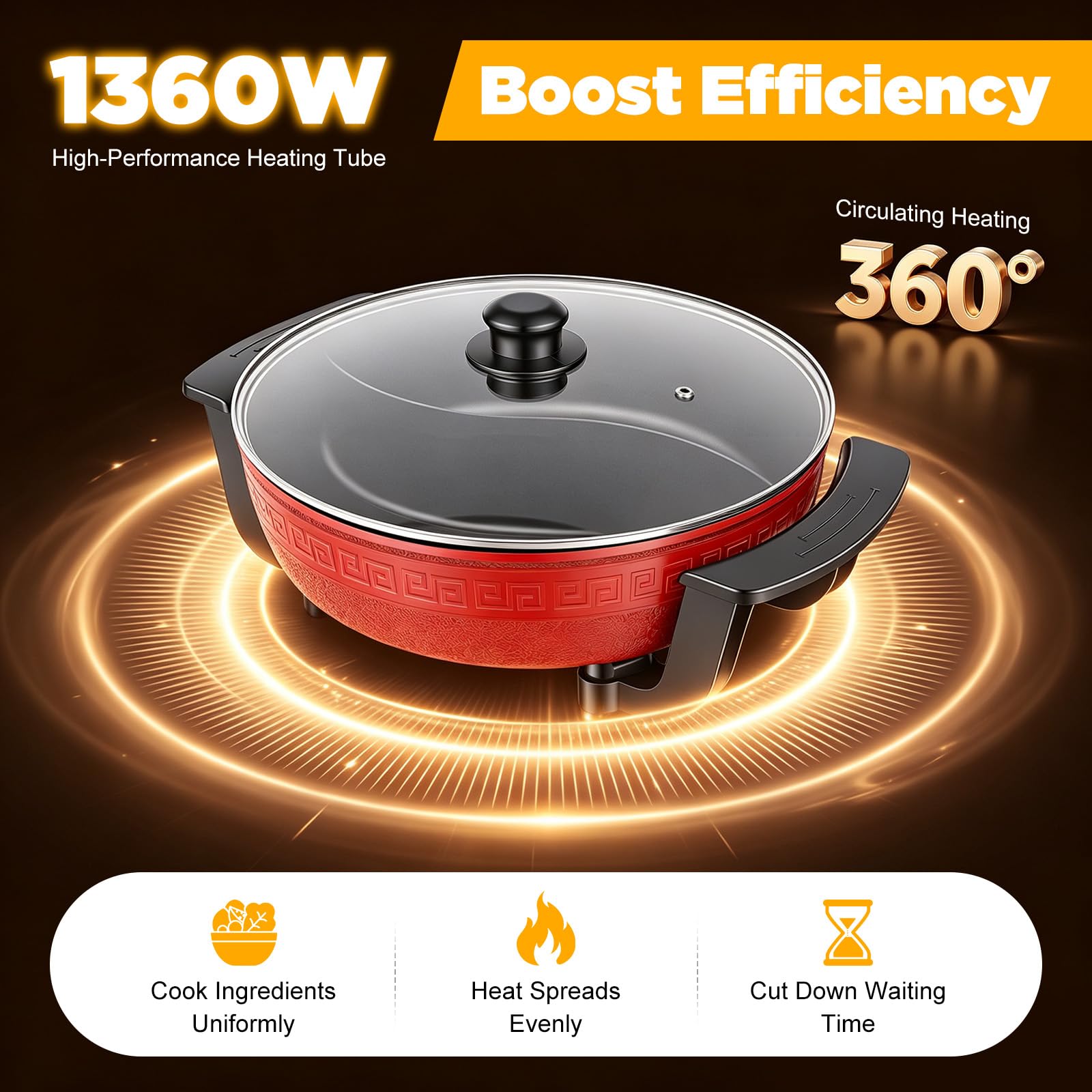 Padella elettrica, 6 l, 1360 W, con coperchio in vetro