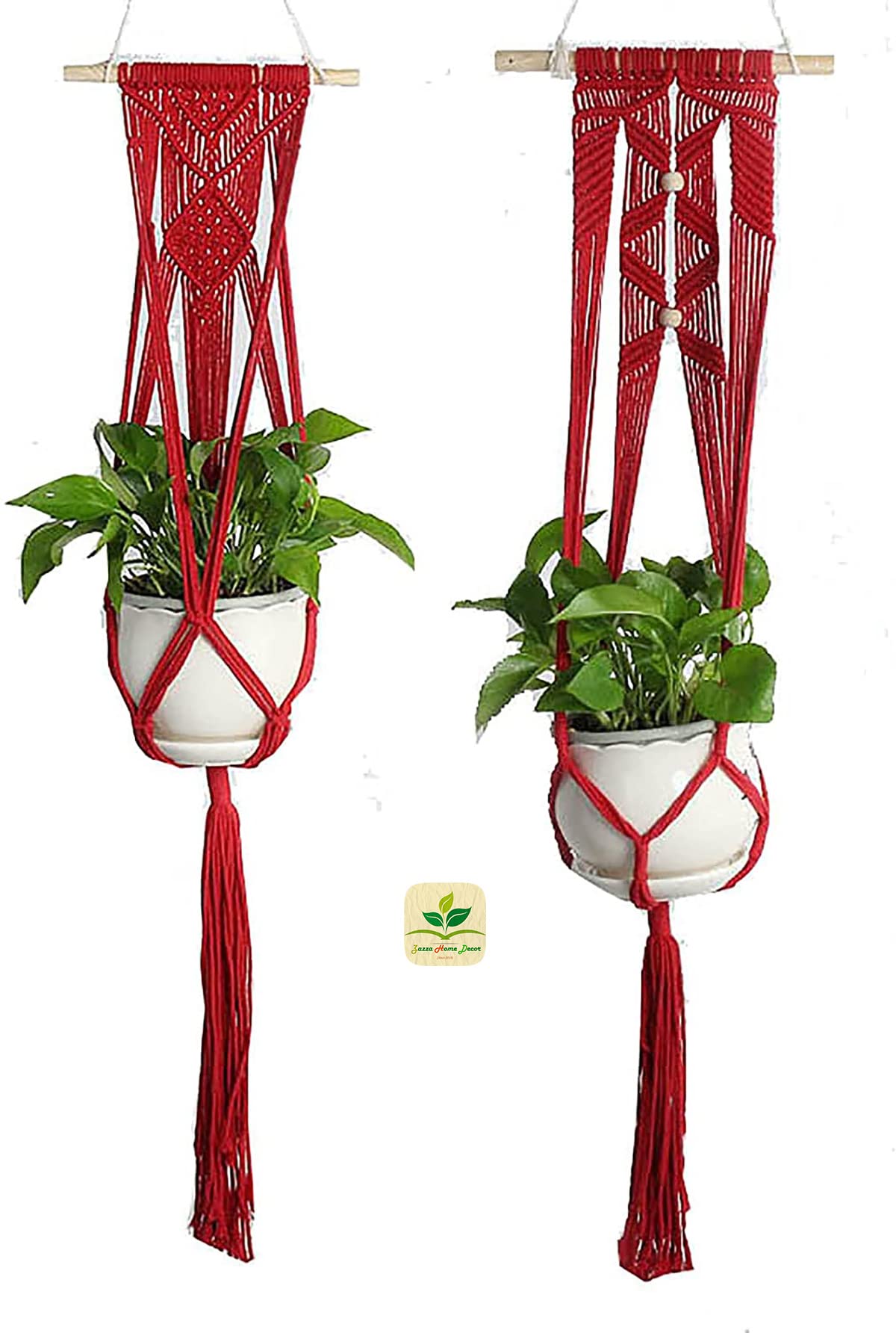 Zazza Home Decor- Macrame Boho Macrame Plant Hangers, Cotton Hanging Flower Pot Indoor Planter with Ceiling Hooks Wooden Hanger Hanging Baskets for Plants, Mural Art-Red 105x20cm (B09L6G5HD6) Amazon Price History, Amazon Price Tracker