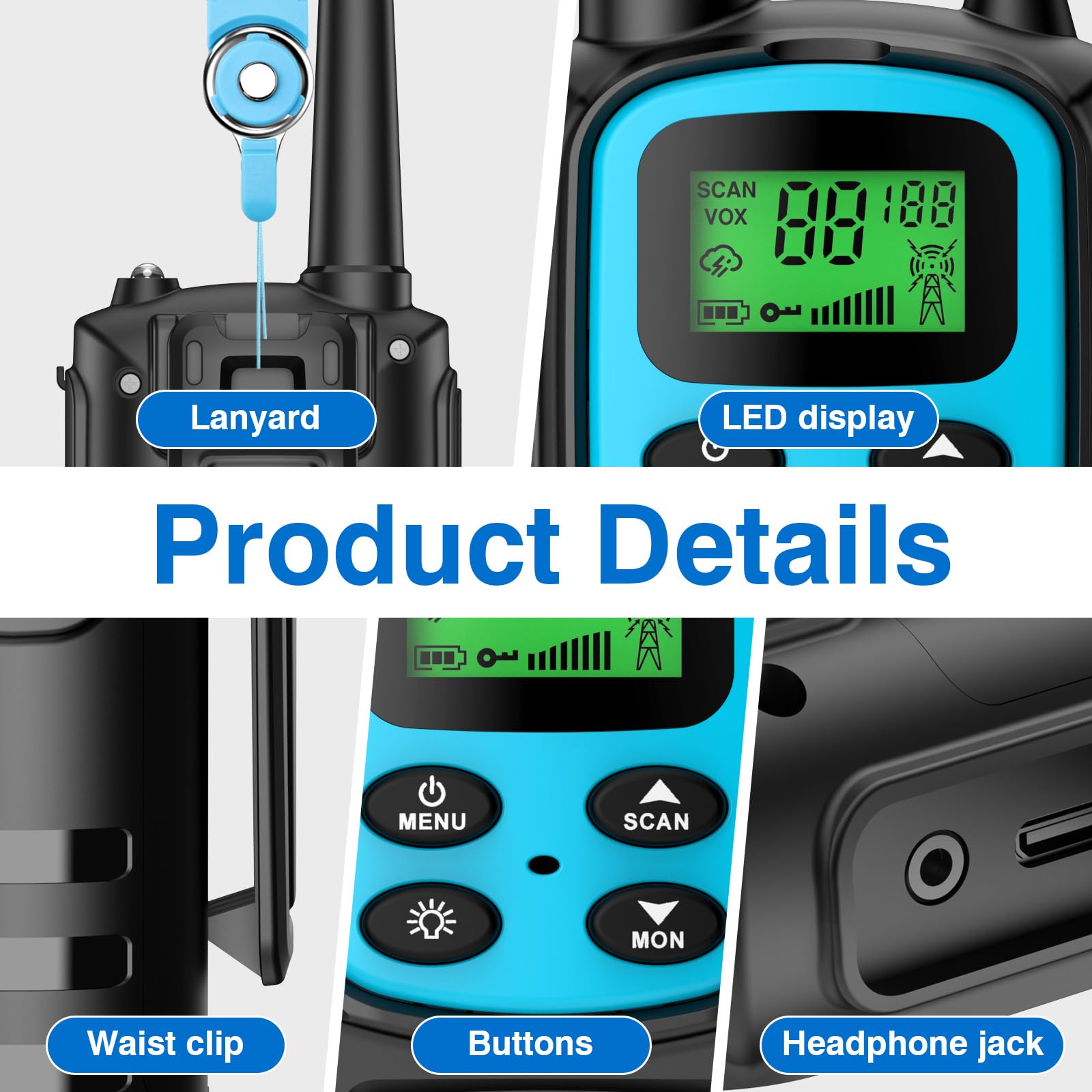 4 PCS Talkie Walkie Longue Portée 5 km Talkie-Walkie Enfants Adultes 8 Canaux en Europe/22 aux États-Unis Walkie Talkies Rechargeable USB-C avec VOX Torche pour l'Extérieur Camping Randonneé