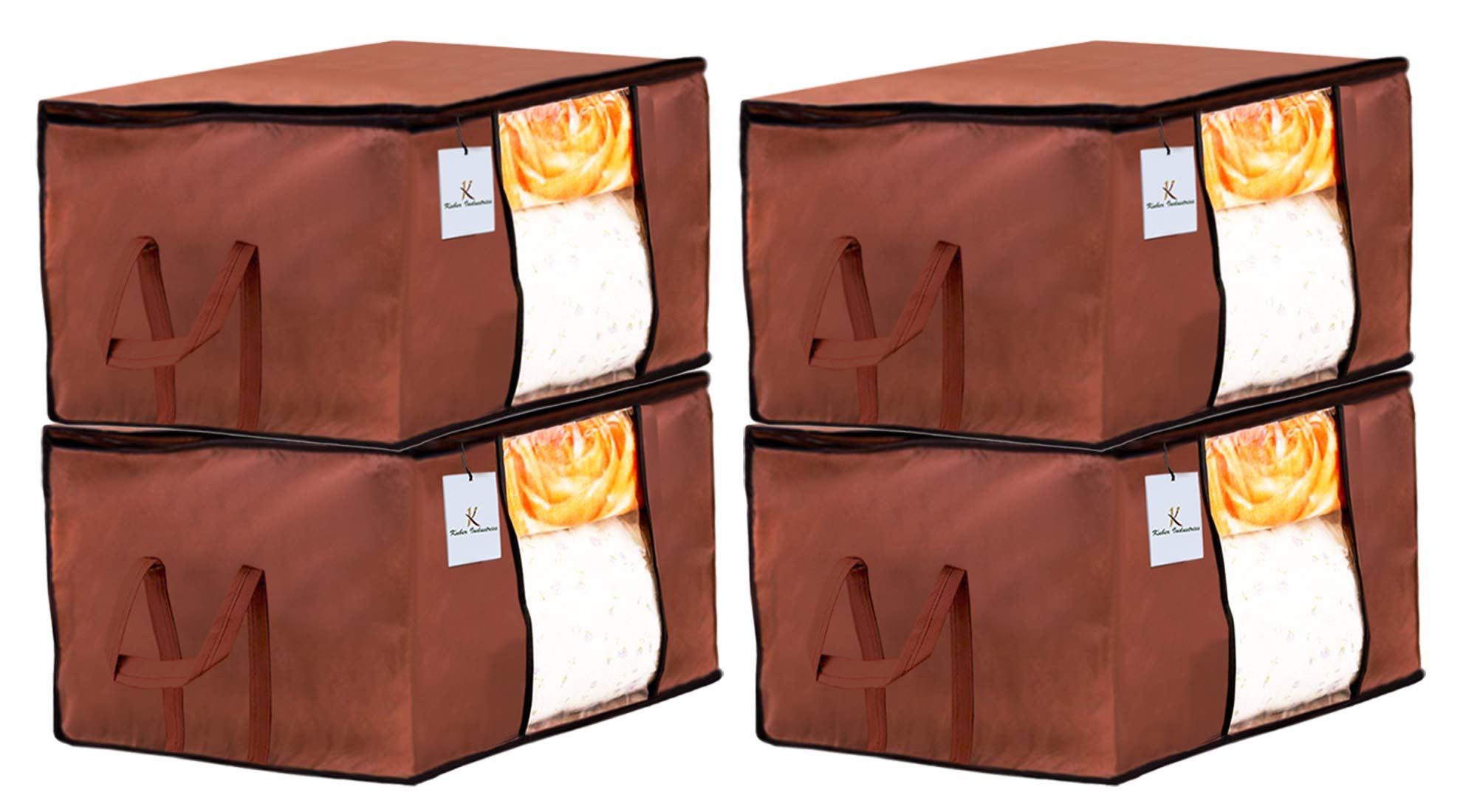 Kuber Industries Underbed Storage Bag, Storage Organiser, Blanket Cover Set of 4 - Dark Brown, Extra Large Size-image-10