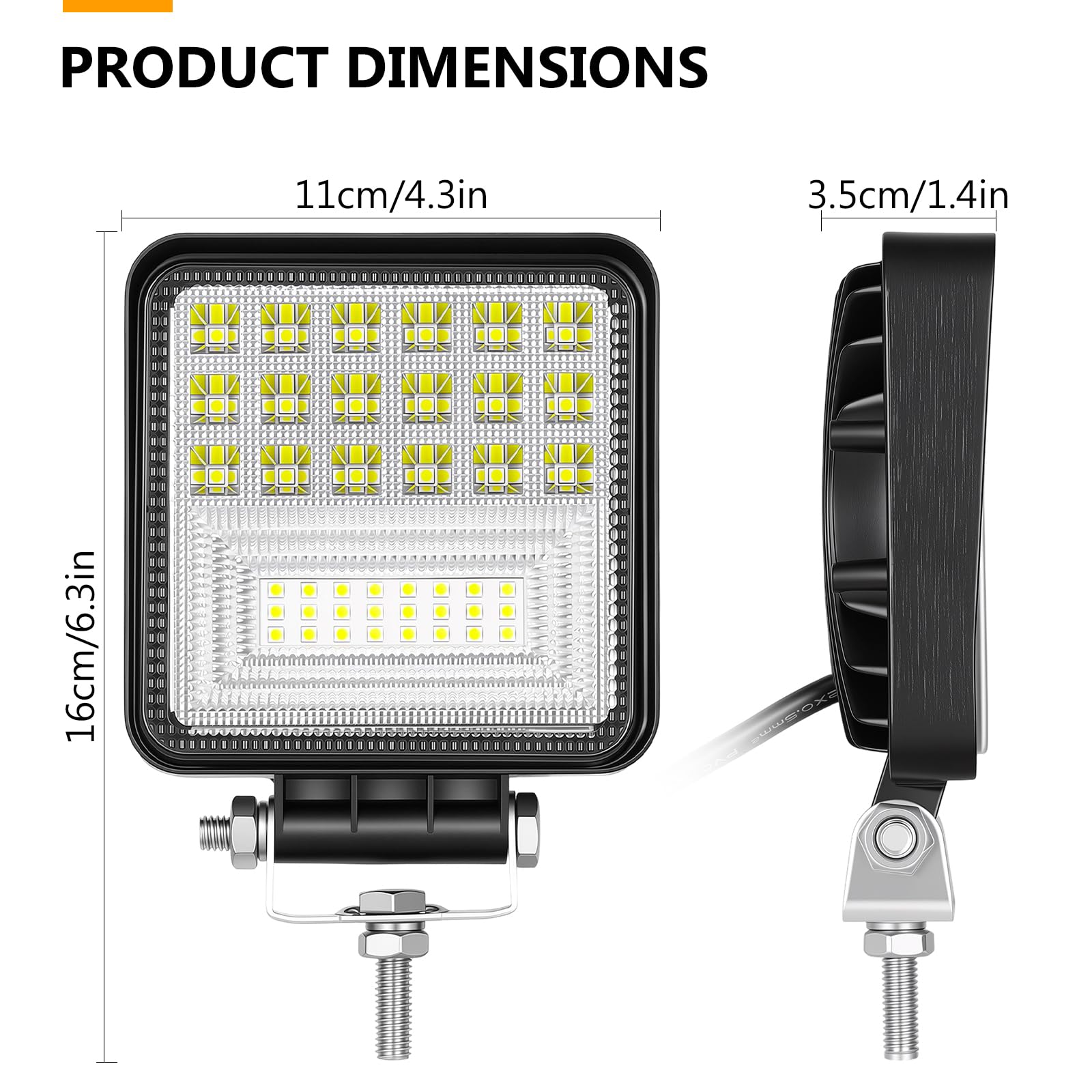 RIGIDON 10 Pcs Faro de trabajo rectangular, 4 pulgadas 126W, Spot Flood Combo lámpara trabajo led para off road camión coche ATV SUV 4x4 Tractor, Faros trabajo led 12v 24v Spotlights faros antiniebla
