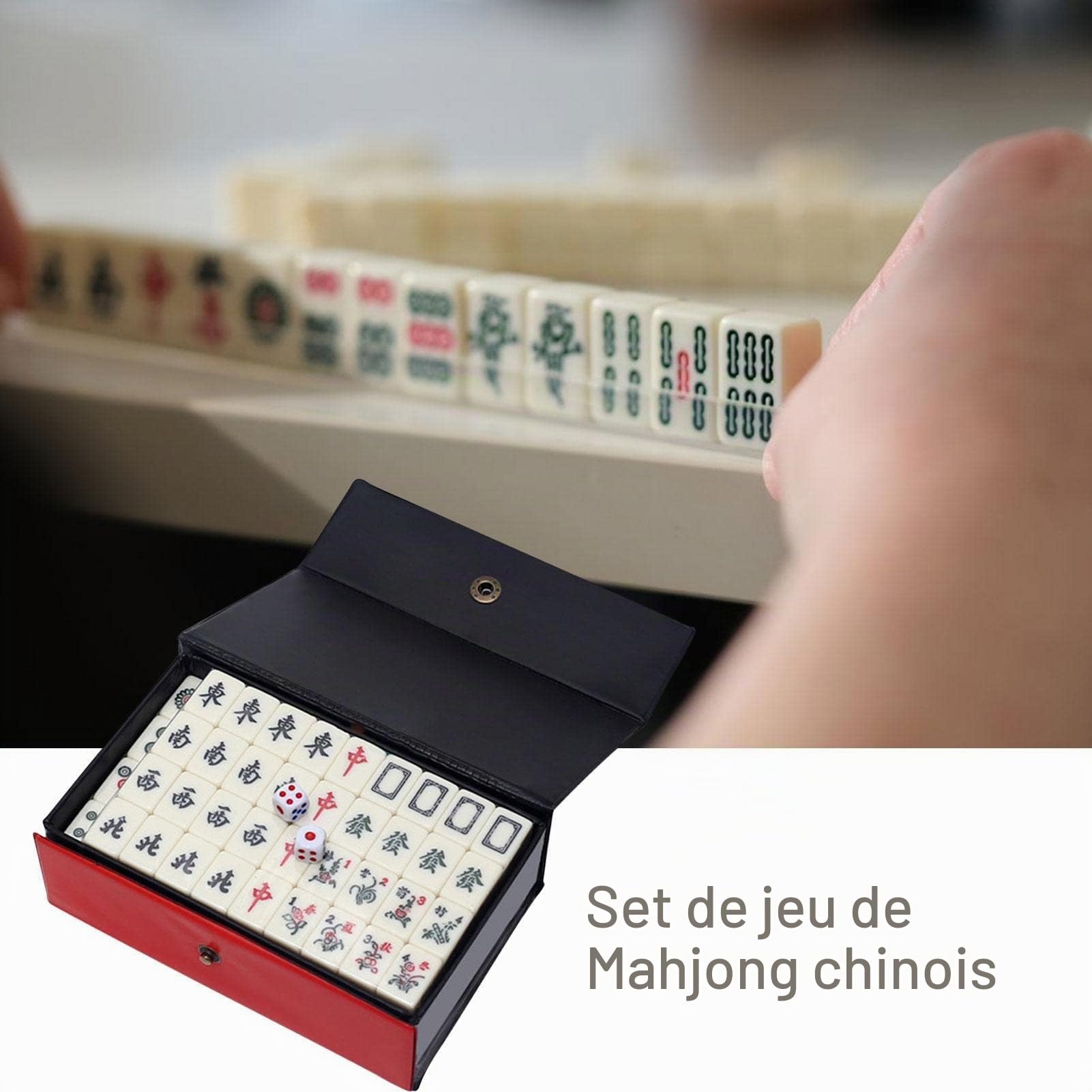 Jeu Mahjong Chinois, Jeux Mah-Jong Traditionnels avec 144 tuiles, 2 dés et étui Transport, pour Jeux Style Chinois, Loisirs en
