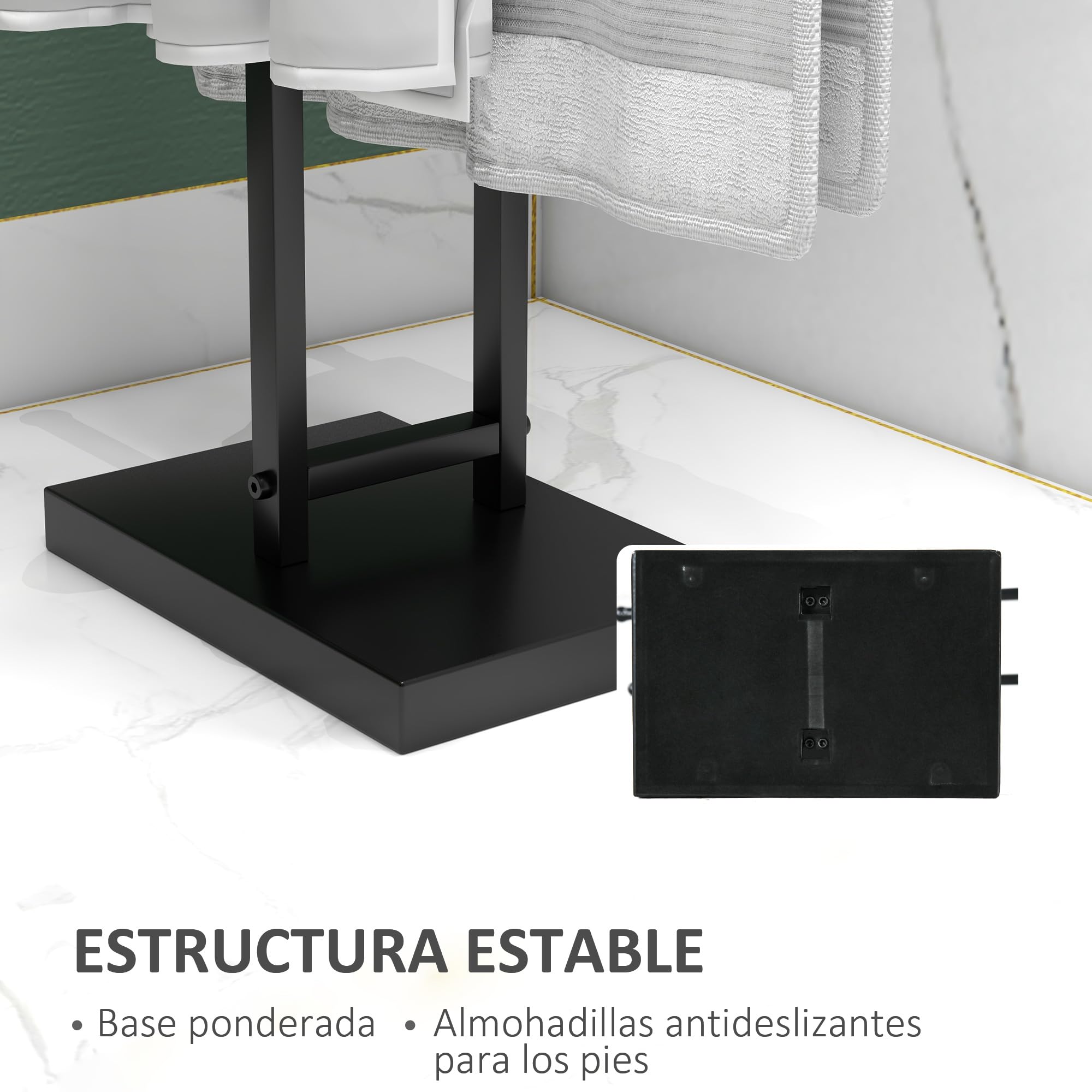 HOMCOM Toallero de Pie de Metal, Toallero Escalera de Baño con 2 Barras en Forma de T, Estilo Moderno, 50x18,5x85 cm, Negro