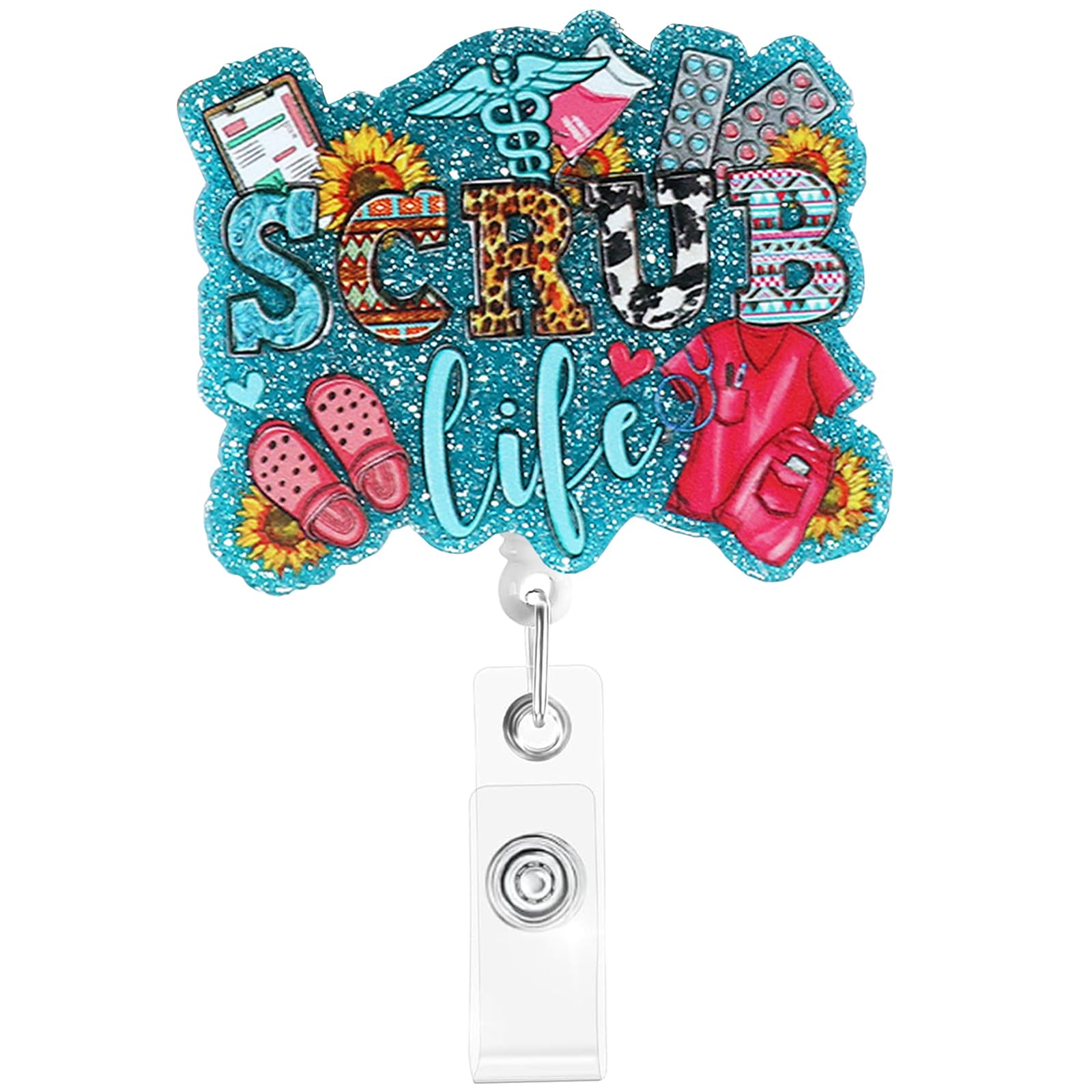 Badge Reels Retractable ID Clips Funny Acrylic Badge Holder with Alligator Clip Nursing Badge Reel for Doctor Student Teacher Nurses