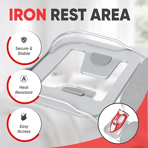 Miniatura 5 de Tabla de planchar de tamaño matrimonial de 54 pulgadas de largo x 13 pulgadas de ancho, tabla de hierro plegable y de altura ajustable con cubierta