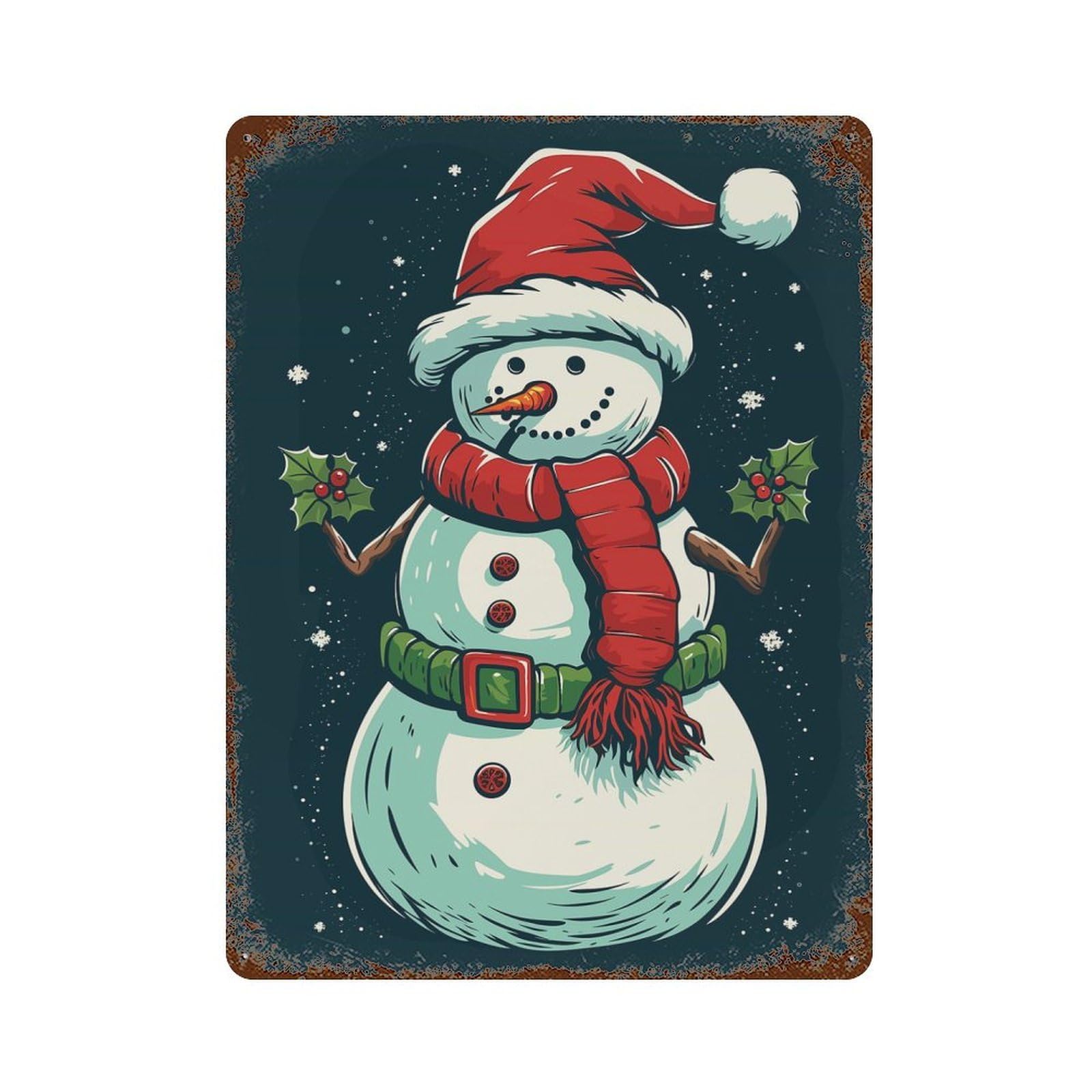 Garage Style Snowman Retro Rust Effect Tin Sign 15.7"x11.8", Industrial Home Decor for Bar And Workshop