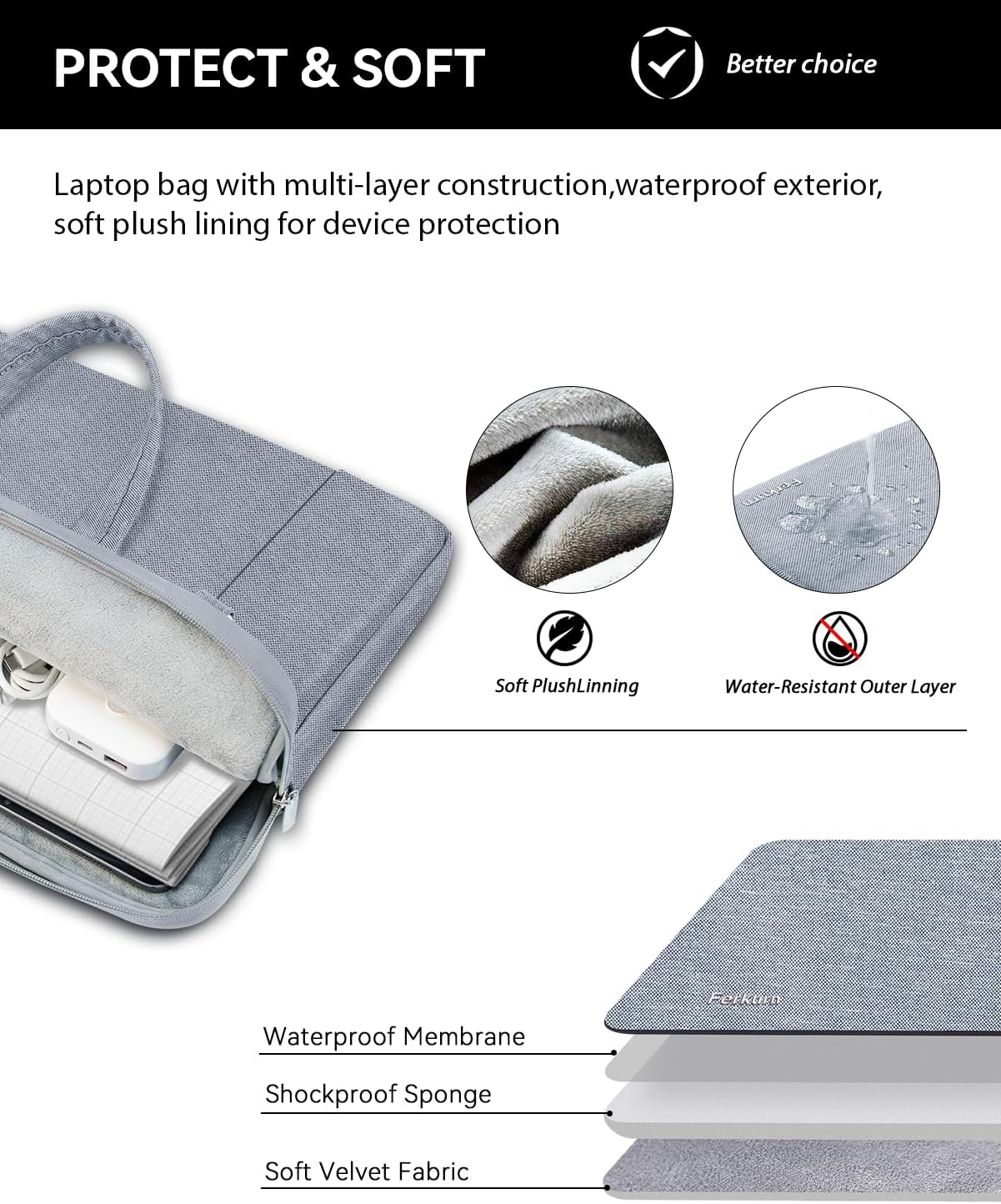 Ferkurn Laptop Case Bag Women Men Computer Sleeve with Shoulder Compatible with HP/Inspiron/Thinkpad/Vivobook/MSI/Surface, 17.3 inch, Light Grey
