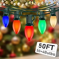 Vista 8 de Luces de Navidad C9 multicolor, 7.62 metros de cadena de luces transparentes multicolor con 26 bombillas de vidrio transparente (1 de repuesto)