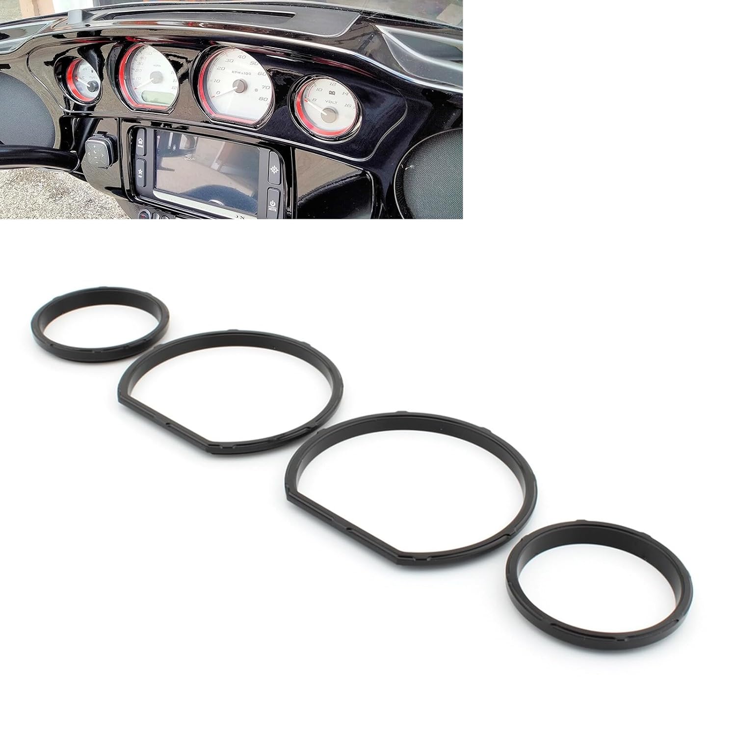 4X All Black Gauge Bezel Kit for Harley Touring Street Glide FLHT FLHX 2014-2023