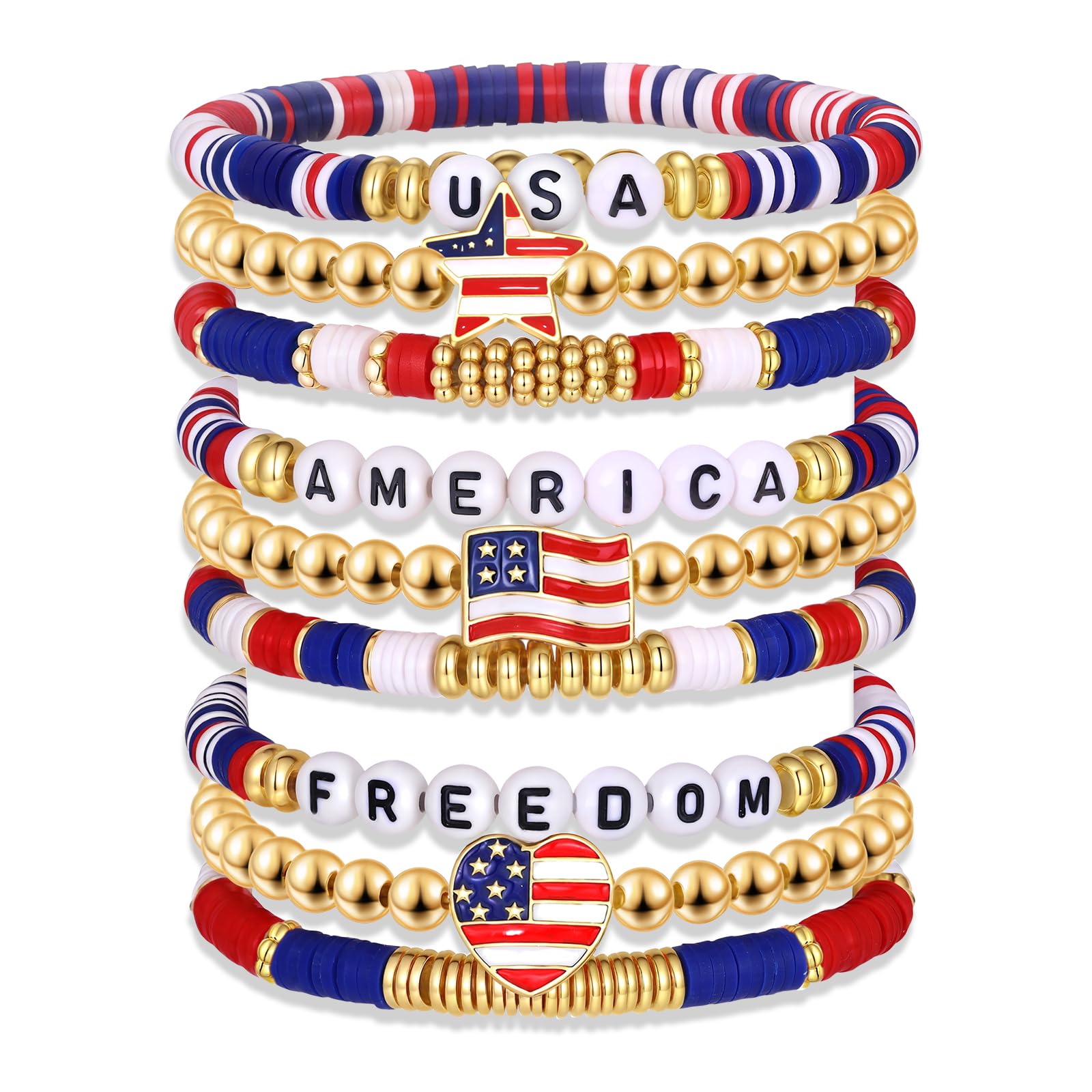 NVENF Valentine’s Day Mardi Gras St.Patrick’s Day Kentucky Derby Mexican Fiesta Bracelets USA 4th of July Bracelet Accessories Stackable Preppy