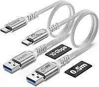 Cabo USB C de 50 cm de carregamento rápido de 60 W [2 pacotes] 10 Gbps de sincronização de dados USB A para tipo C cabo curto, compatível com Android Auto, CarPlay, Samsung Galaxy, iPad, iPhone