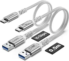 Cabo USB C de 50 cm de carregamento rápido de 60 W [2 pacotes] 10 Gbps de sincronização de dados USB A para tipo C cabo curto, compatível com Android Auto, CarPlay, Samsung Galaxy, iPad, iPhone