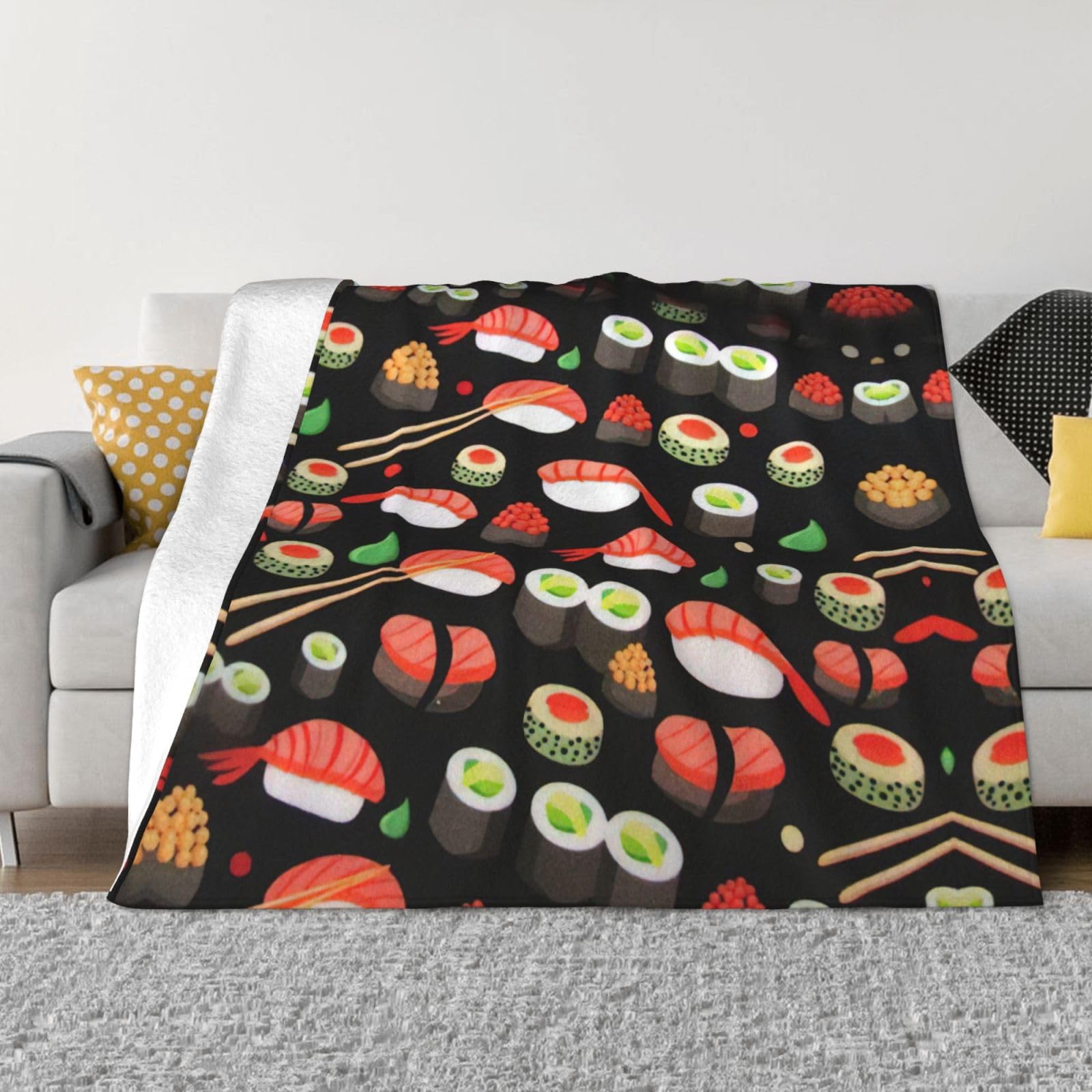 Jeté de lit flanelle douce crevettes japonaises contre le froid nocturne