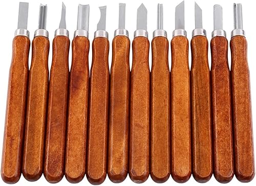 XiBany Juego de cuchillos de corte de madera de 12 uds., cinceles de tallado de madera a mano para carpintería, herramientas de bricolaje