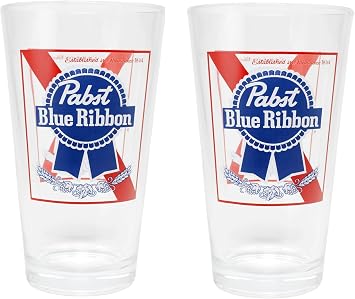 Pabst Blue Ribbon Signature Pint Glasses, Set of 2, Clear