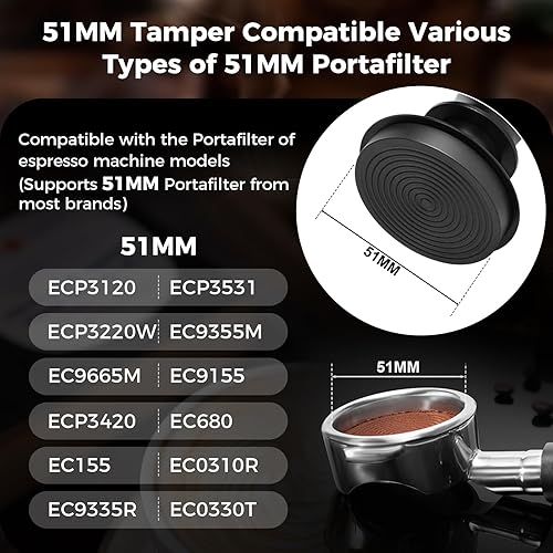 Vista 71 de IKAPE Manipulador de café expreso de 2.008 in, manipulador de café barista prémium con resorte calibrado, base de acero inoxidable 100% plana