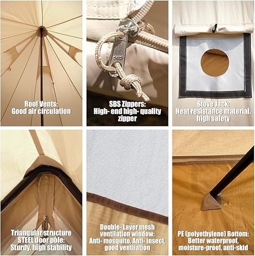 Miniatura 6 de Canvas Bell Tent Yurt Tent 4 Seasons for Camping 100% Cotton Glamping Tents with Stove Jack, Family Camping Outdoor Hunting Party