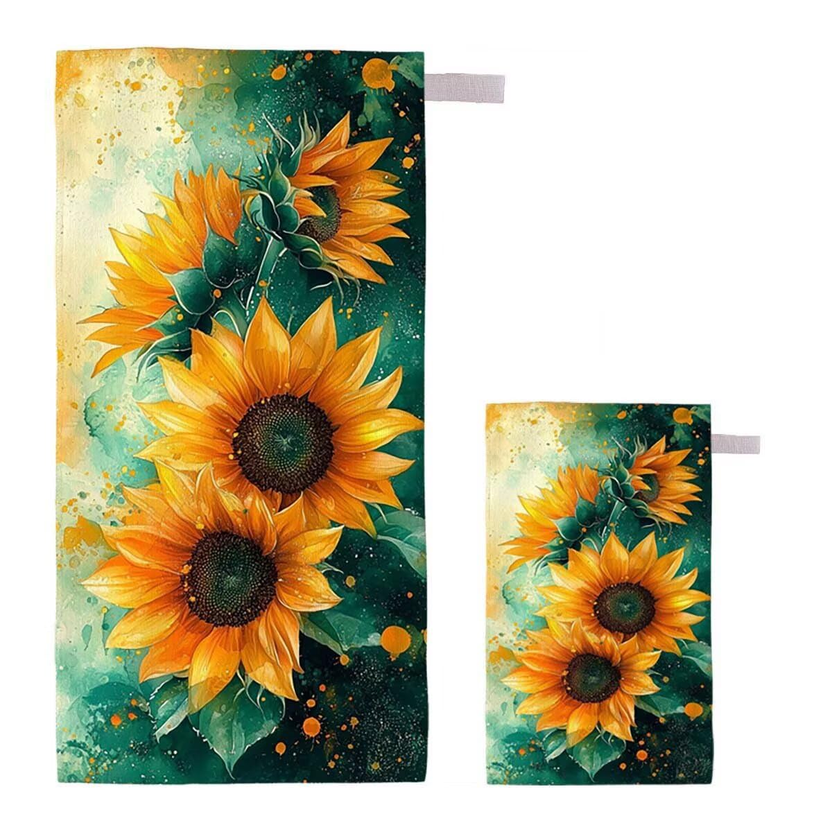 Toalla de Playa Grande 220x100cm/35x70cm, Juego de 2 Toalla Microfibra XXL de Antiarena, Toallas Playa Suave Ligera, Absorbente Secado Rápido, Beach Towel Viaje, Regalo Mujer Hombre (Girasol) J-61