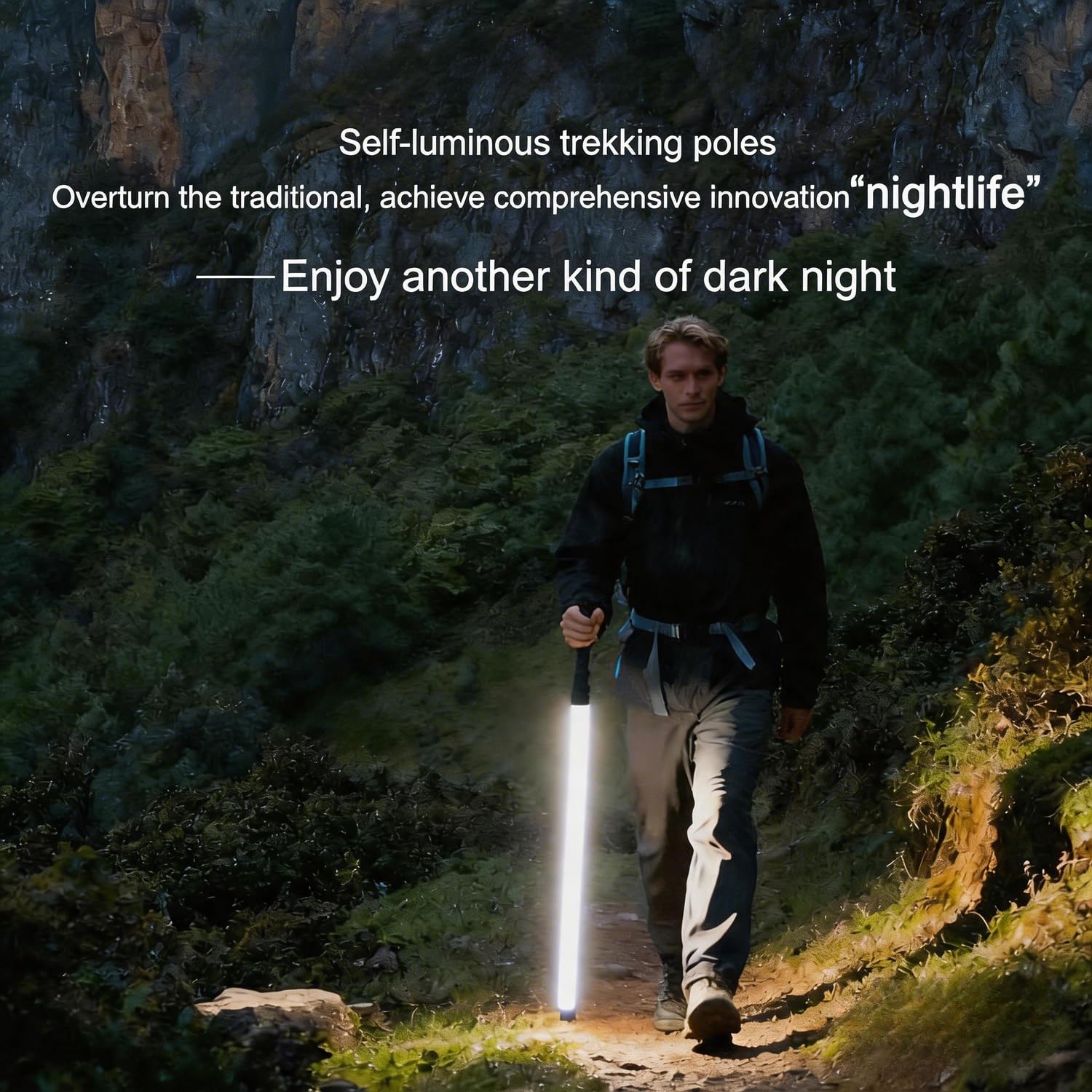Bastón de senderismo luminoso LED Glow 2026 | Bastón de senderismo iluminado 8H, agarre antideslizante, supervivencia táctica para camping, mochileros, montañismo