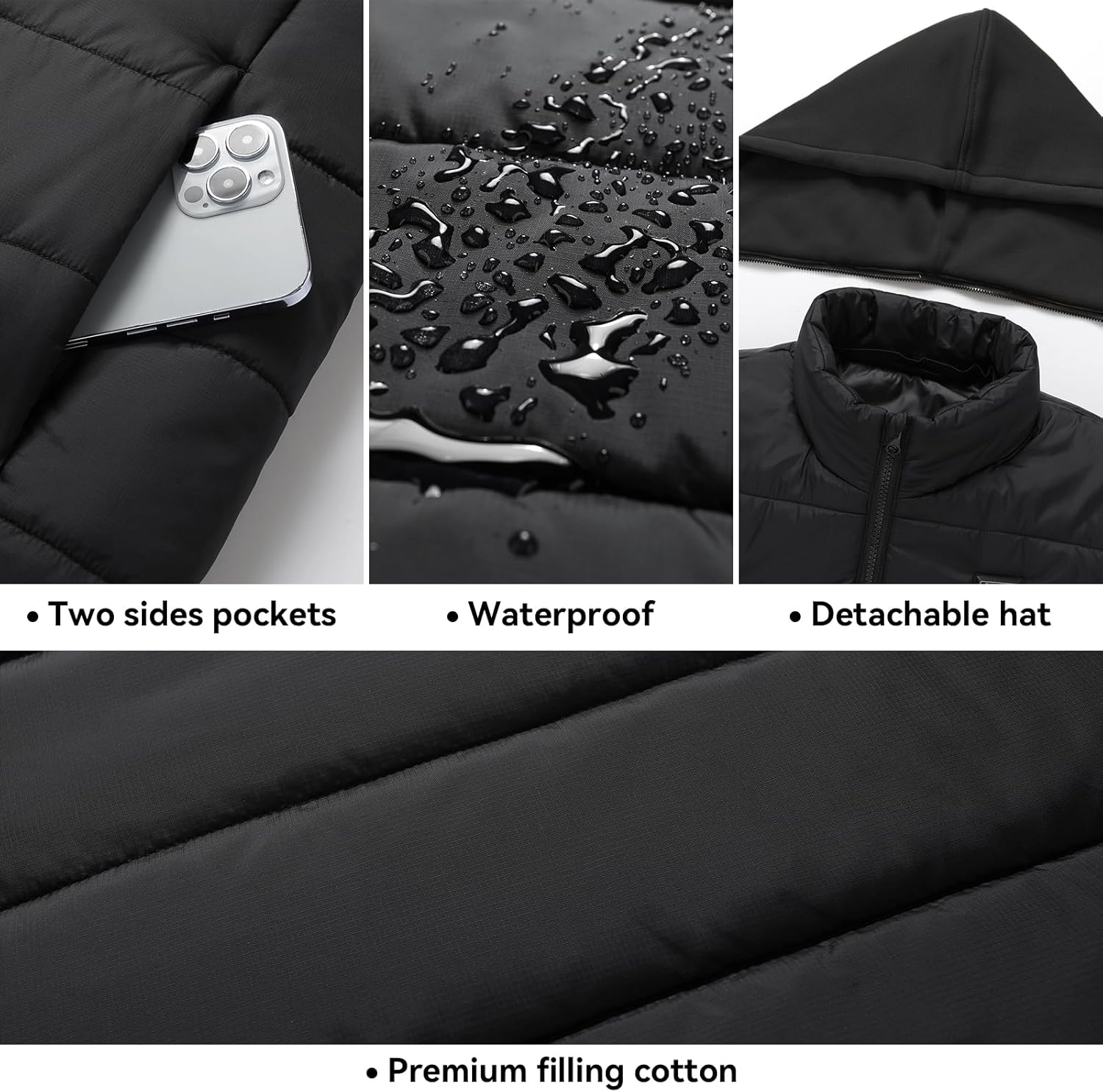 Heated Vest for Men, Dual Control Lightweight Electric Heated Vest with Detachable Hood, Battery Not Included, 4XL - Image 4