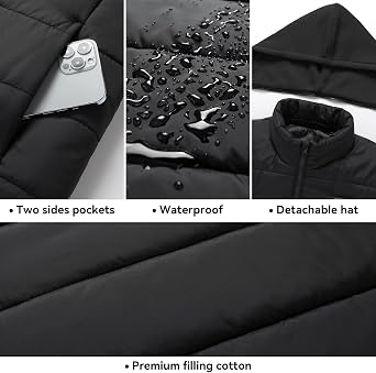 Heated Vest for Men, Dual Control Lightweight Electric Heated Vest with Detachable Hood, Battery Not Included