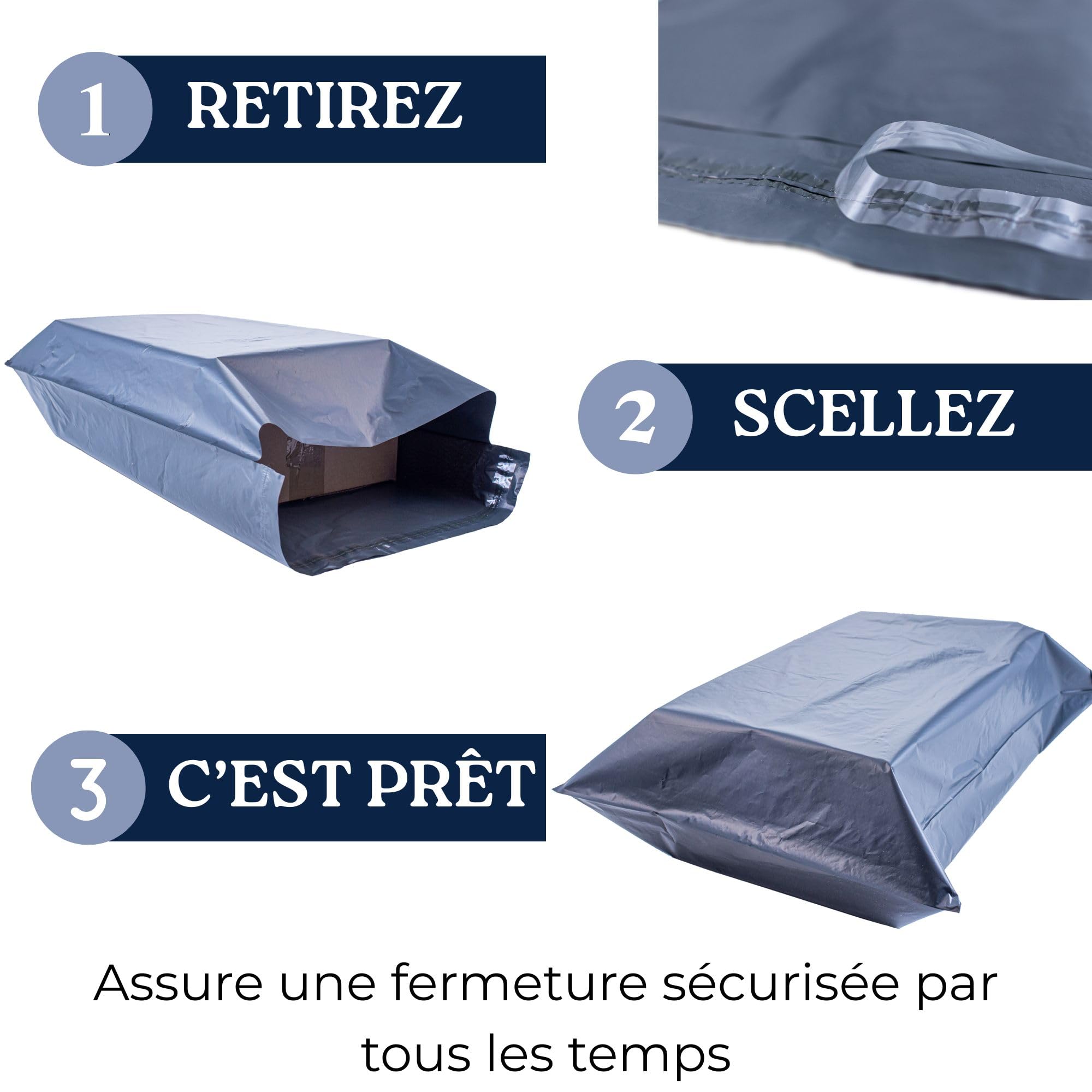 Grand sac d'expédition en plastique gris de 43 x 60 cm pour envoi et emballage, enveloppes extra solides, en polyéthylène avec fermeture auto-adhésive