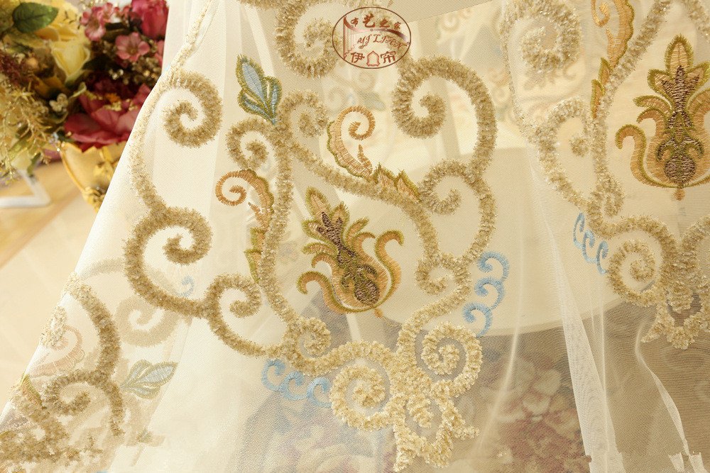 Lot de 2 rideaux de luxe de style européen pour le salon(rideaux de tulle,245*140 cm)
