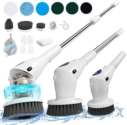 Asknoon - Limpiador eléctrico giratorio inalámbrico, de potencia mejorada, 8 cabezales de repuesto, limpiador de baño ajustable de 1.5 horas, 3