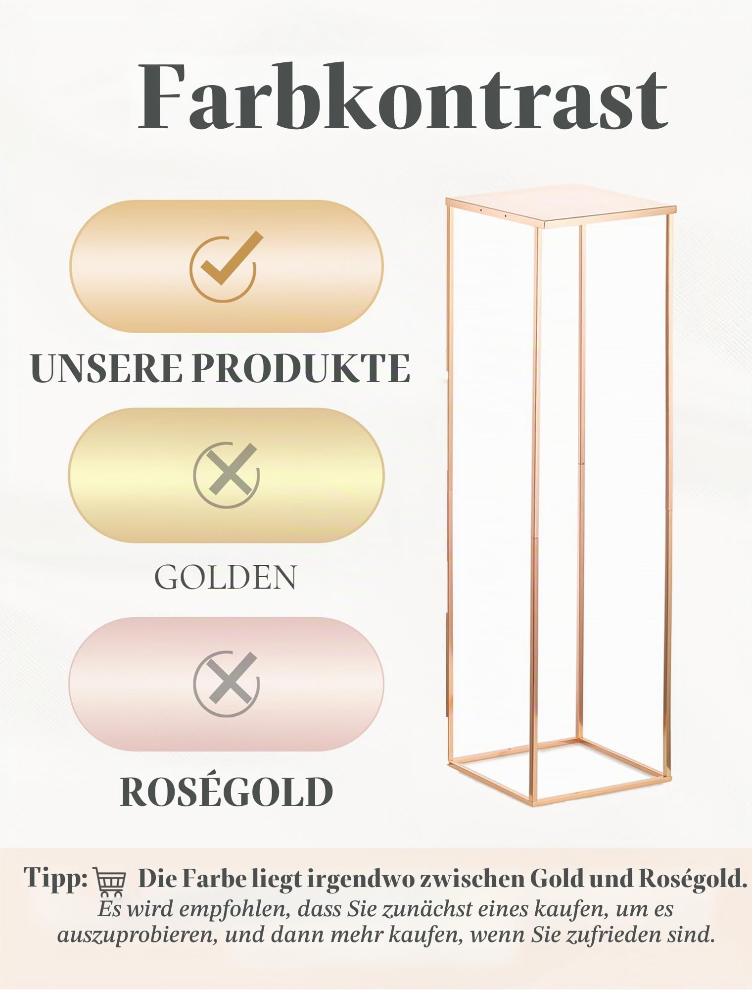 Gold Metall Blumenständer, 100 cm, mit Metallplatte, 2 Stück