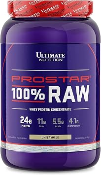 Ultimate Nutrition RAW Whey Protein Concentrate Powder with No Added Ingredients or Flavors 24 Grams of Protein Per Serving with 5.5 Grams of BCAAs, 2.2 Pounds, Unflavored