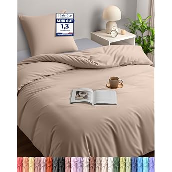 Utopia Bedding Bed Linen 135 x 200 cm Set Microfibre Duvet Cover 135 x 200 cm + 1 Pillowcase 80 x 80 cm Beige
