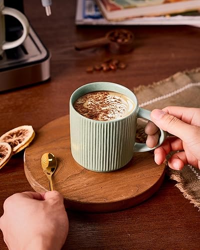 Miniatura 35 de famiware Star - Juego de tazas de café para 6 unidades, 12 onzas, con asa, para café, té, cacao, leche, cerámica, carbón oscuro mate Star-Matte Dark