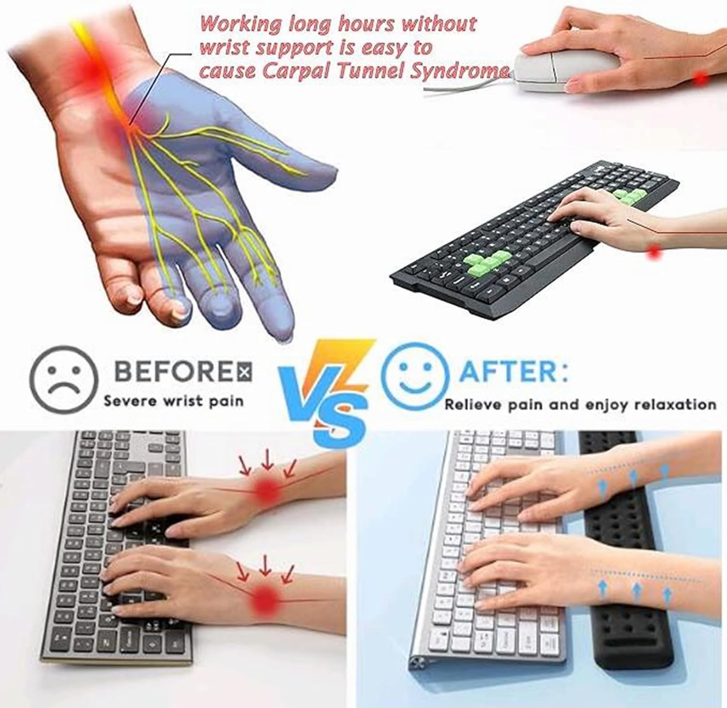Keyboard Wrist Rest and Mouse Pad with Wrist Rest 2 Pieces, Computer Wrist Cushion, Memory Foam Hand Rest Arm Rest, Palm Rest for Laptop PC, 2 Piece Set, Length 45cm+25cm (Black)