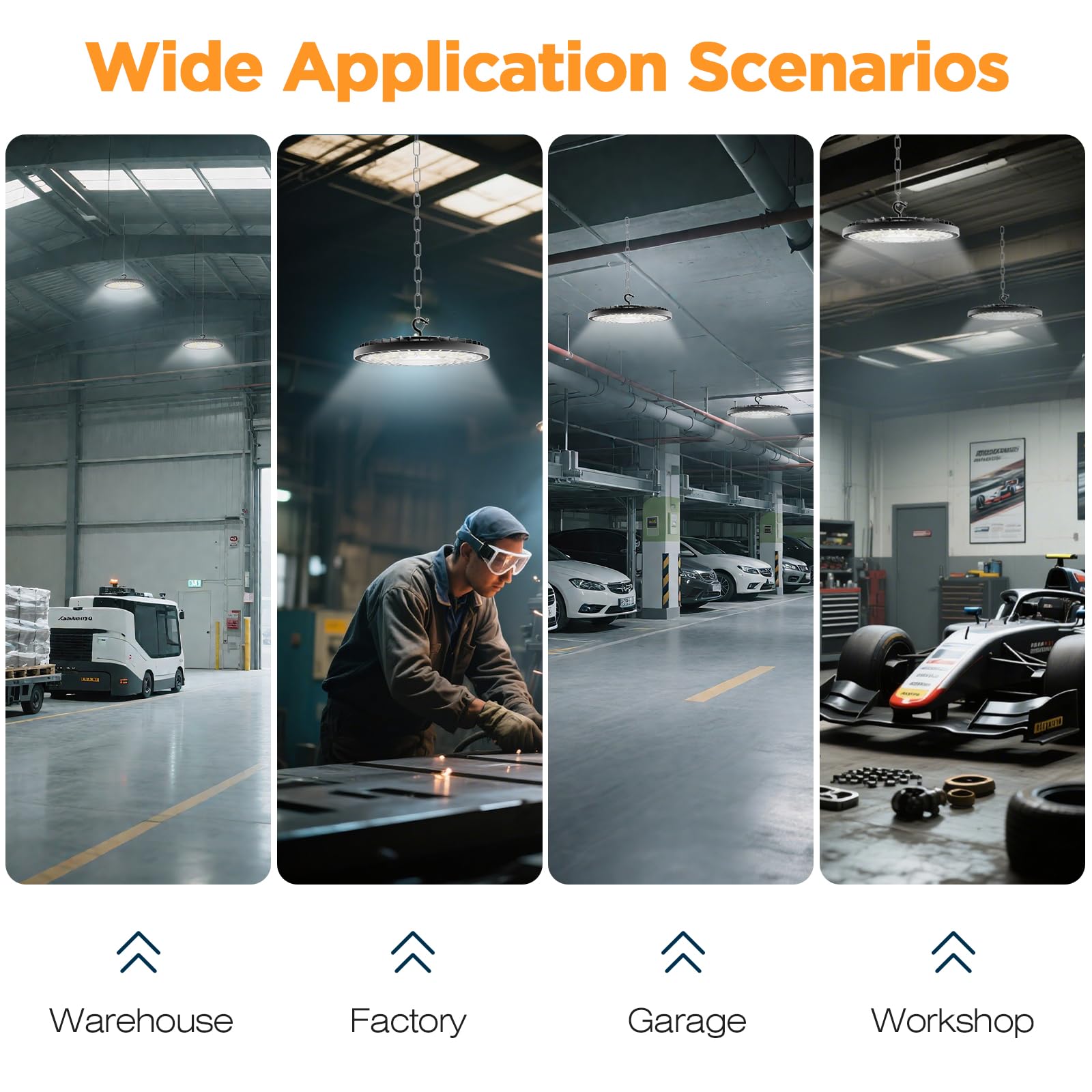 320W 4 Pack UFO High Bay Light LED Shop Lights 45000LM Garage Lights 6500K LED Barn Light Industrial — view 9