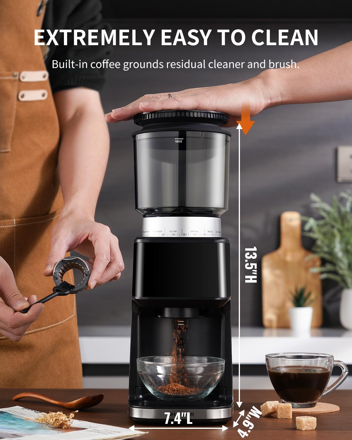 SHARDOR Stożkowy młynek do kawy do kawy espresso z precyzyjnym timerem 2.0, regulowany ekran dotykowy z 51 precyzyjnymi ustawieniami, do użytku domowego, antystatyczny, stal nierdzewna