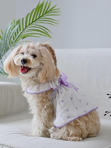 Miniatura 2 de QWINEE Vestido con estampado de corazón para perro y gato, decoración de lazo, lindos vestidos para perro, falda tutú para cachorro, vestido para