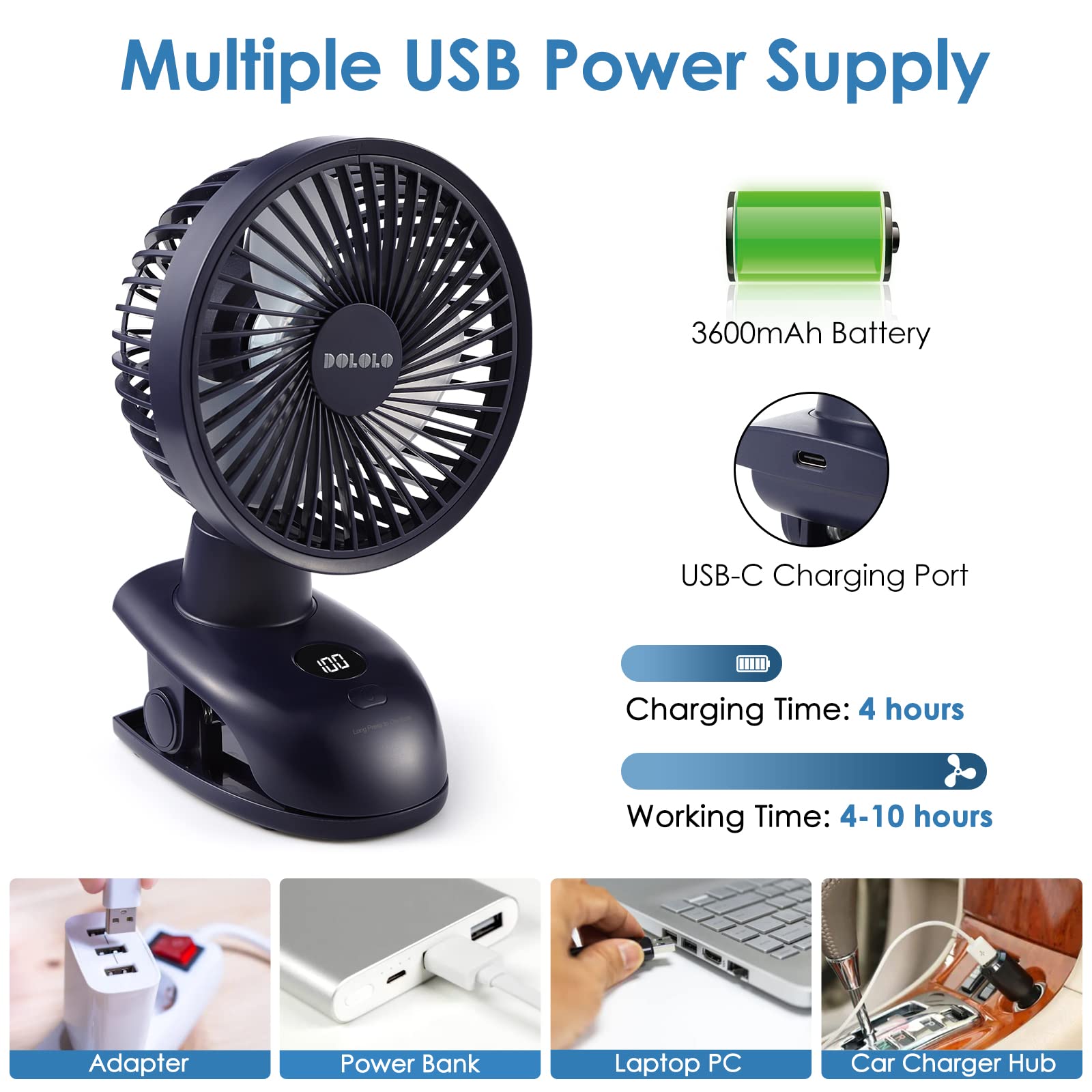 1 pièce Ventilateur à Pince,Mini Ventilateur de Bureau USB avec Batterie Rechargeable, Oscillation, Minuterie,Vitesse Réglable en Continu | Leroy Merlin