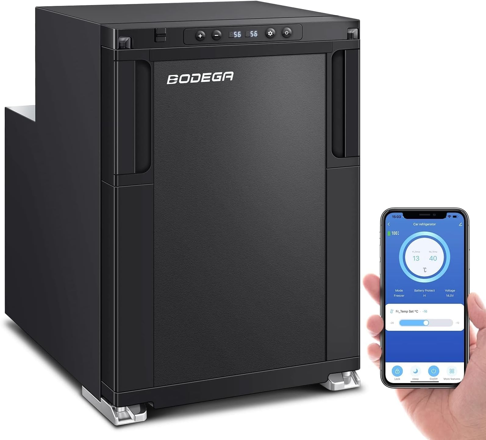BODEGACOOLER [Upgraded] 12 Volt Refrigerator, RV Refrigerator APP Control, 45L(1.6cu.ft) RV Fridge and Freezer, Electric Cooler with Lock,(-4℉-46℉) Fridge freezer 12/24V DC for Truck,RV,Camping,Travel