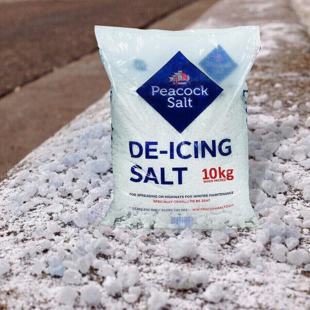 10KG White De-Icing Rock Salt/Grit for Ice and Snow Removal - Cleaner, Safer & More Effective Solution for Clearing Roads, Paths, Driveways, and Garden Areas - Ice & Snow Melting De Ice Salt