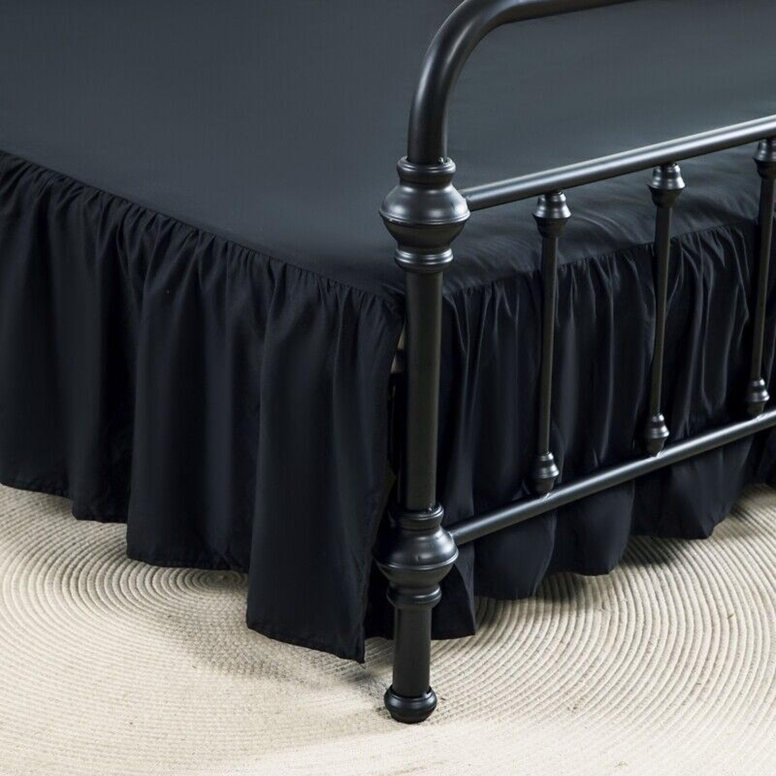 ACESOME Skirt Ruffled Bed Skirt with Platform, Bed Sheet with Split Corners, Sheets For Base14 Inch Drop, Synthetic Fibre, Easy Fit Dust Ruffle Box Spring Cover (Black, Queen 60" x 80")
