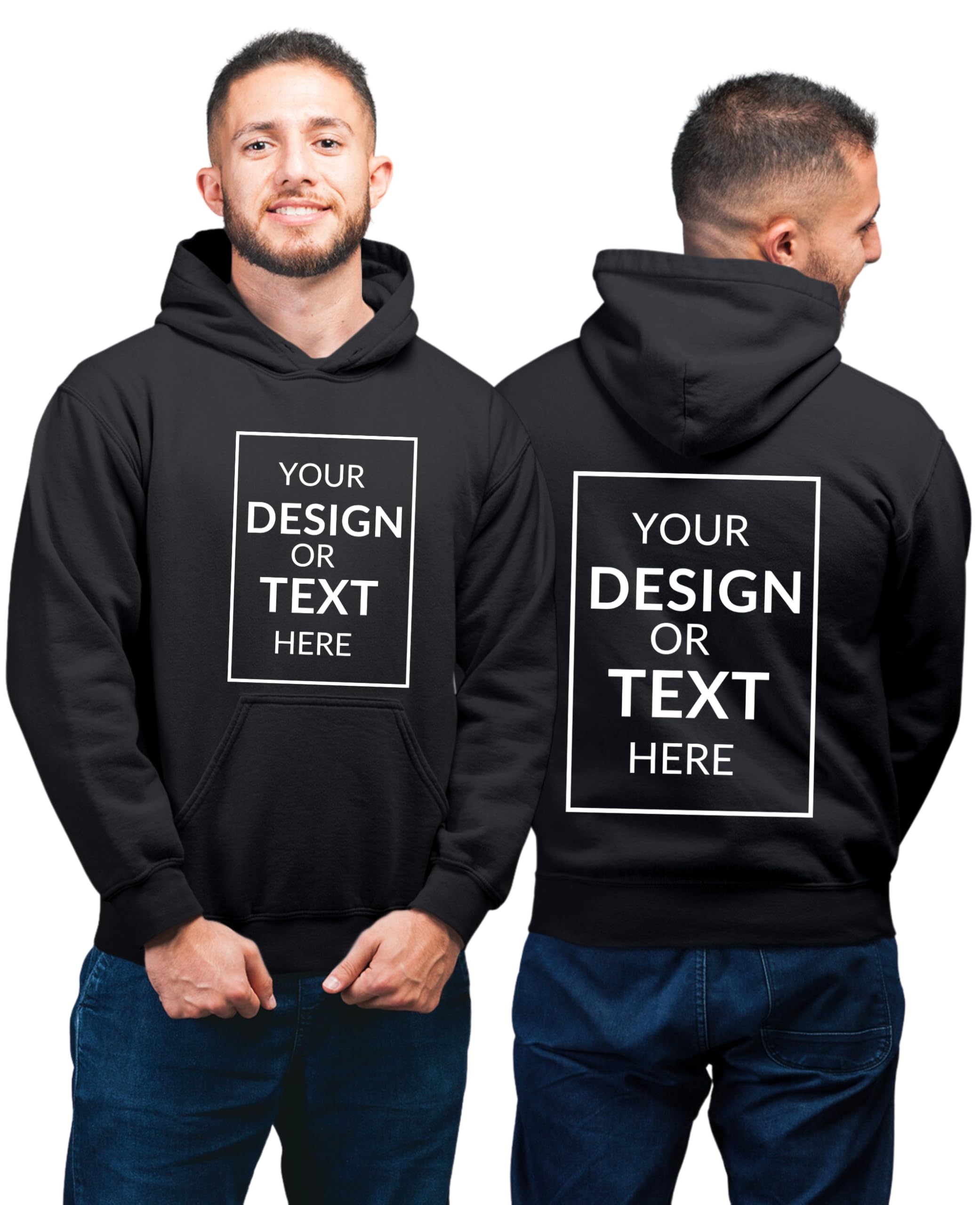 his'en'her Personalized Hoodie Sweatshirt with Photo/Text Print, Company Name, Logo. Customized 100% Cotton Regular Fit Hoodie Sweatshirt for Men, Print Your Photo/Image/Text on Hoodie - Black, Small-picture-45
