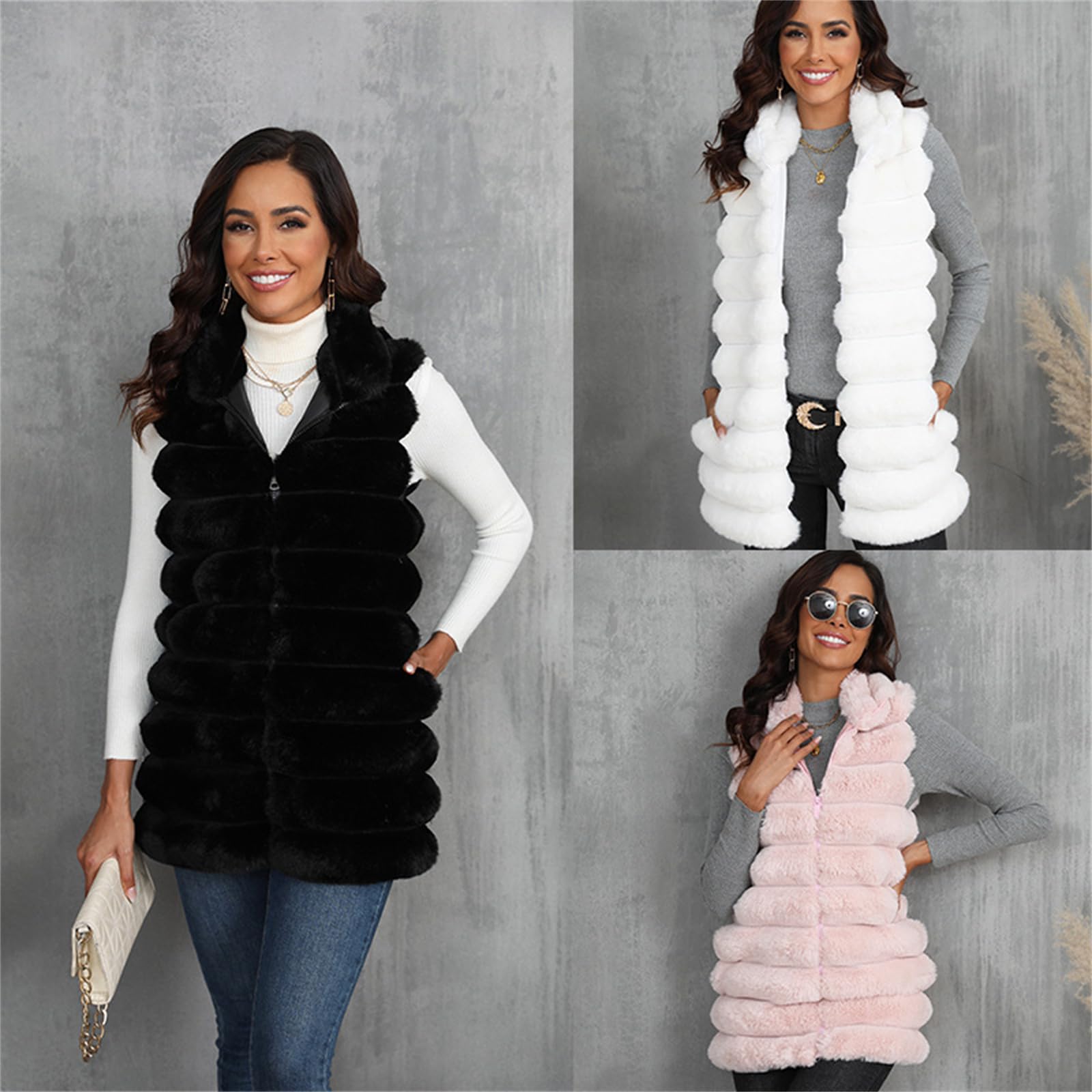 Gilet lungo cardigan della pelliccia sintetica delle donne Fluffy Fuzzy Open Front Vest Zip up caldo gilet peloso