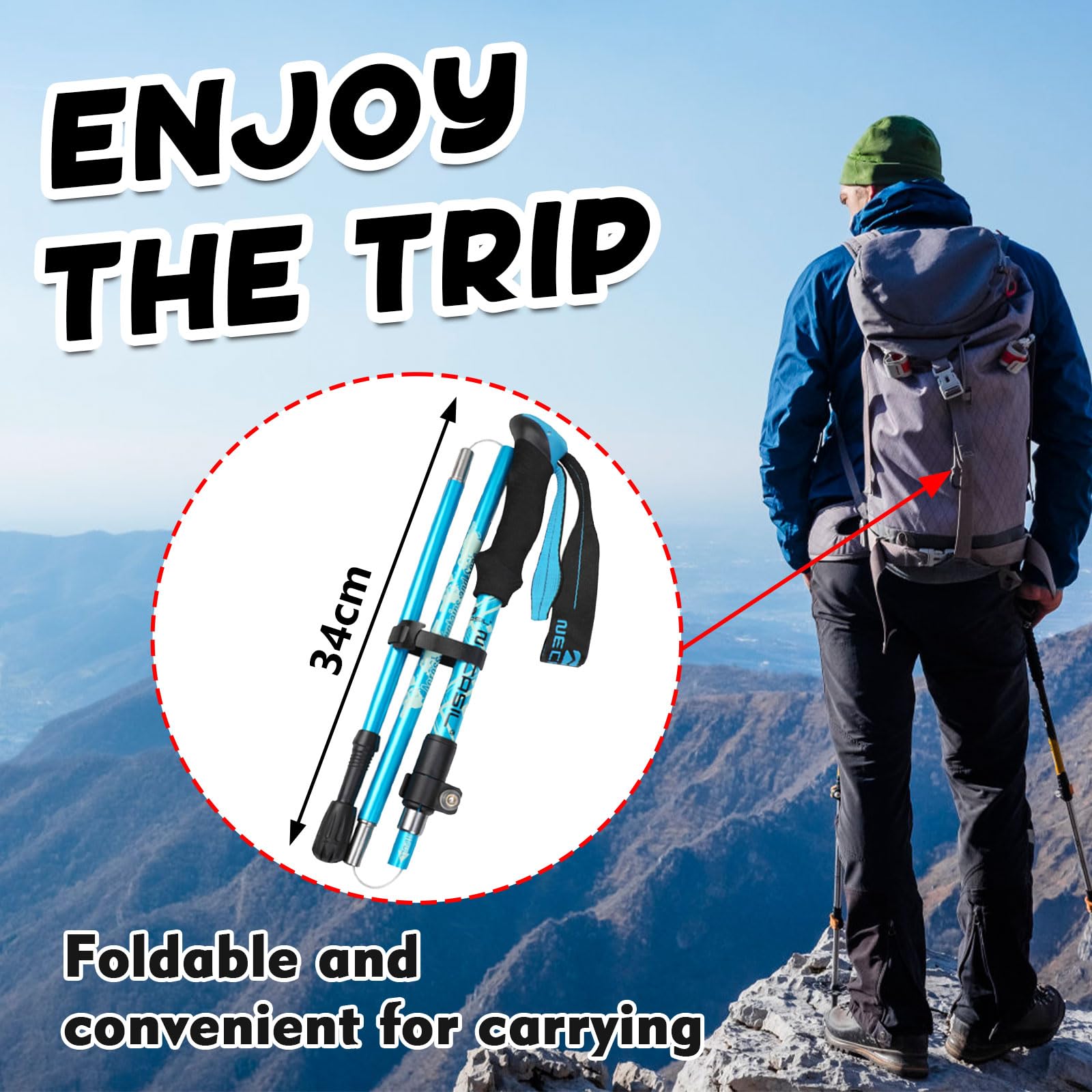 Bastoni da Trekking,Bastoni Trekking Pieghevoli,Bastoncini Trekking Telescopici 107-131cm per l'escursionismo,il campeggio,lo sci