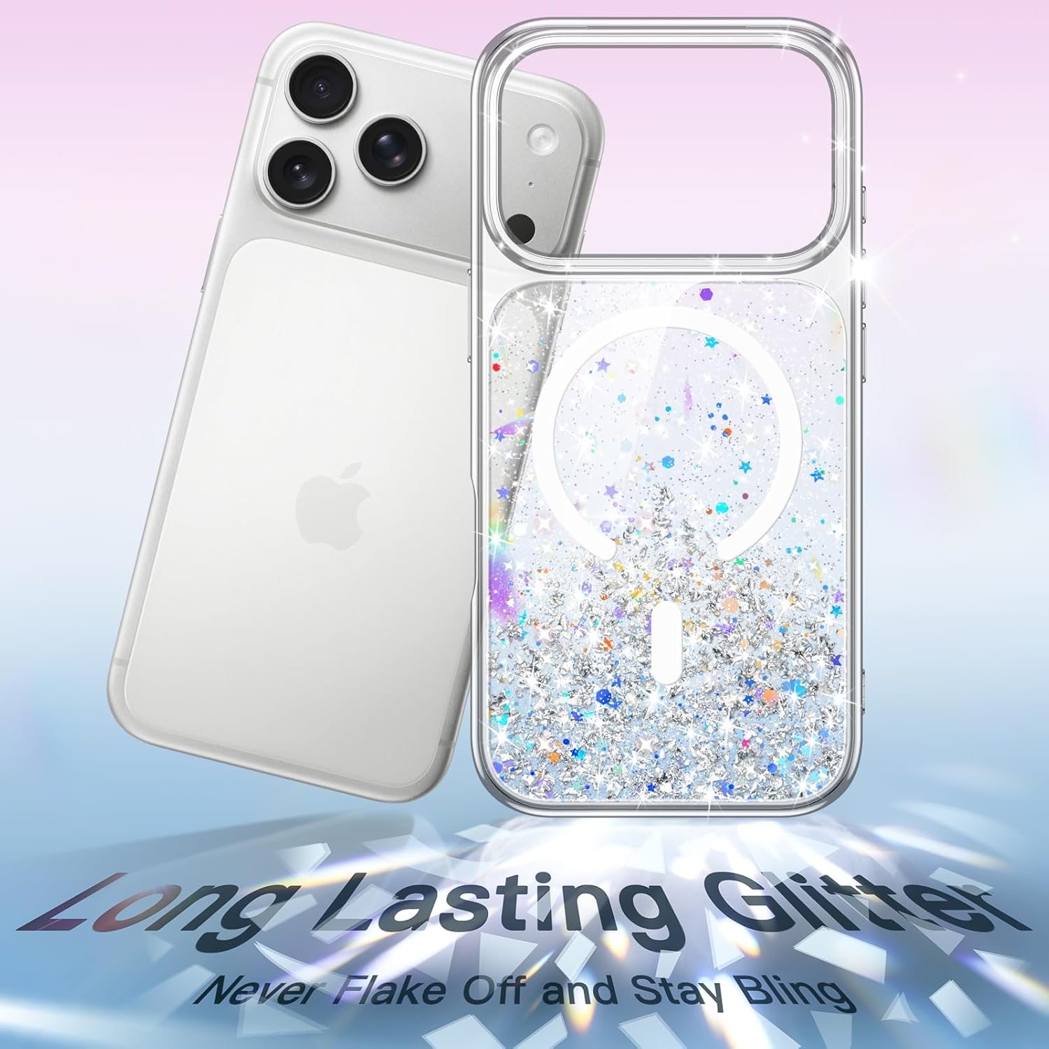 JETech Glitter Case for iPhone 17 Pro Max 6.9-Inch Compatible with MagSafe, Clear Cute Bling Sparkle for Women and Girls, Shiny Shockproof Magnetic Sparkly Phone Cover (Clear) - Image 3
