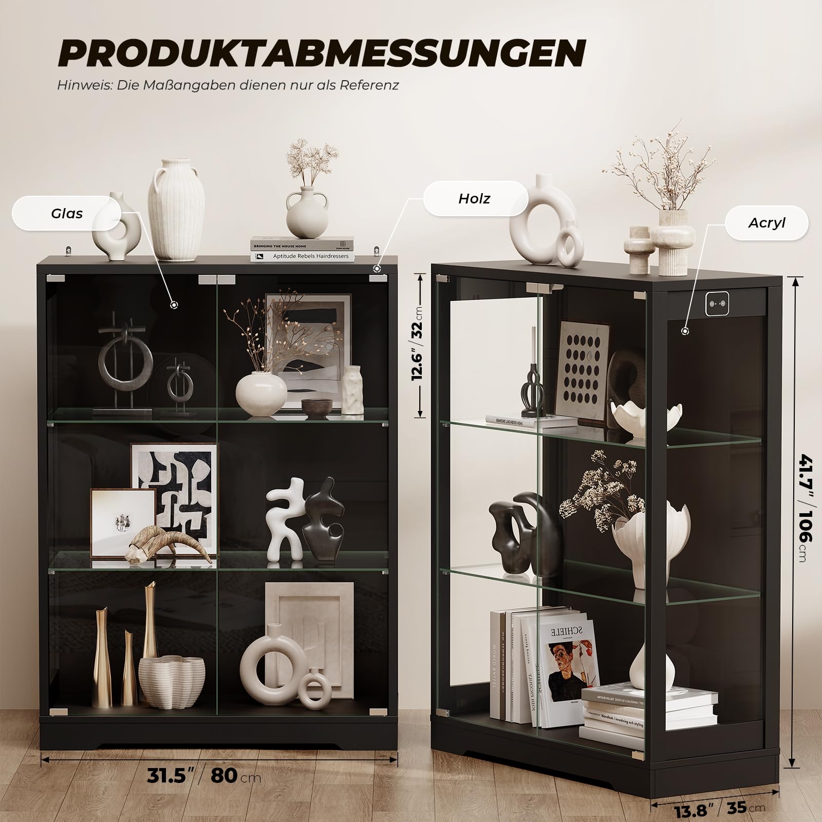 BROTTAR Vitrine mit Glastüren und 3-Farbiger LED-Beleuchtung