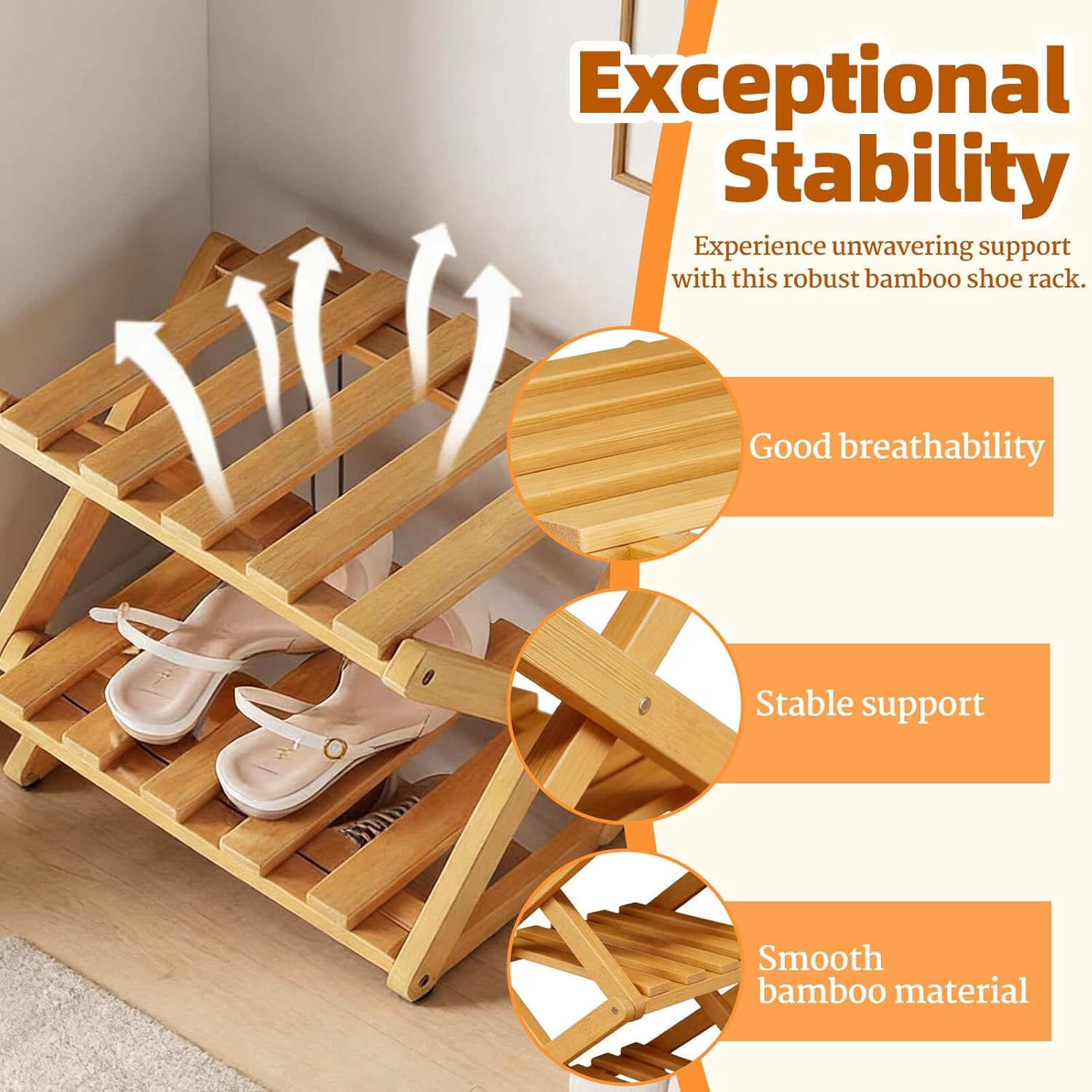 9 Tier Bamboo Shoe Rack, Heavy Duty Foldable Shelf Needing No Setup | Versatile Space-Saving & Sturdy Collapsible Bamboo Shoe Rack Organizer for Closet, Entryway, Over-Door, Dorm or Bedroom Use